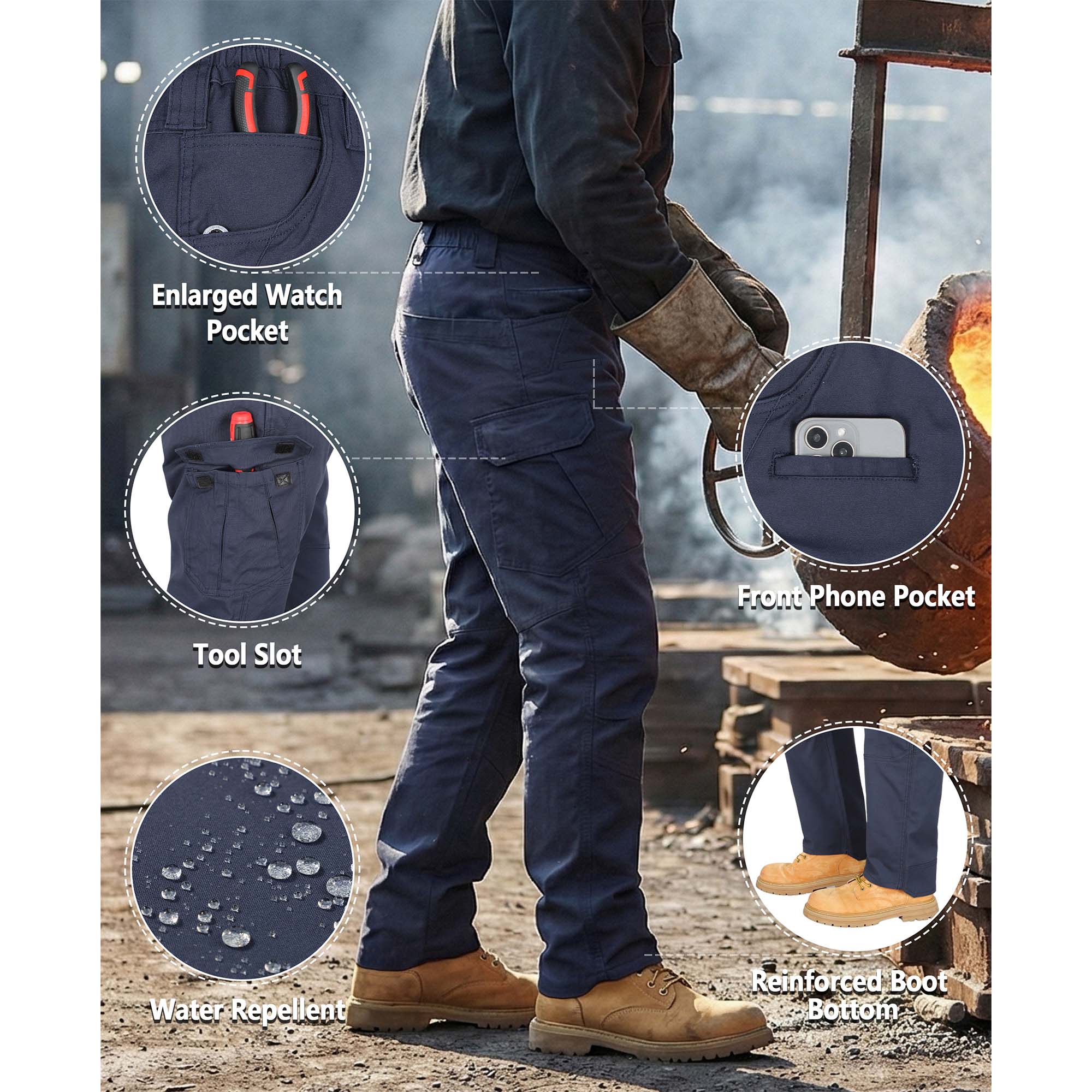 8.5OZ Cargo Pockets Dura-Stretch Rip-Stop Soft Canvas FR Reinforced Work Pants-8432