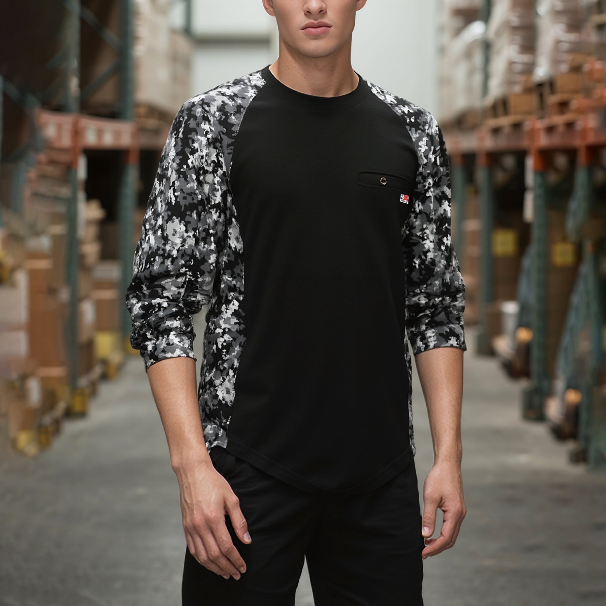 5.5oz Lightweight Crewneck Camo Two-Tone Melt Pocket FR Long Sleeve Welding T-Shirt-4408C