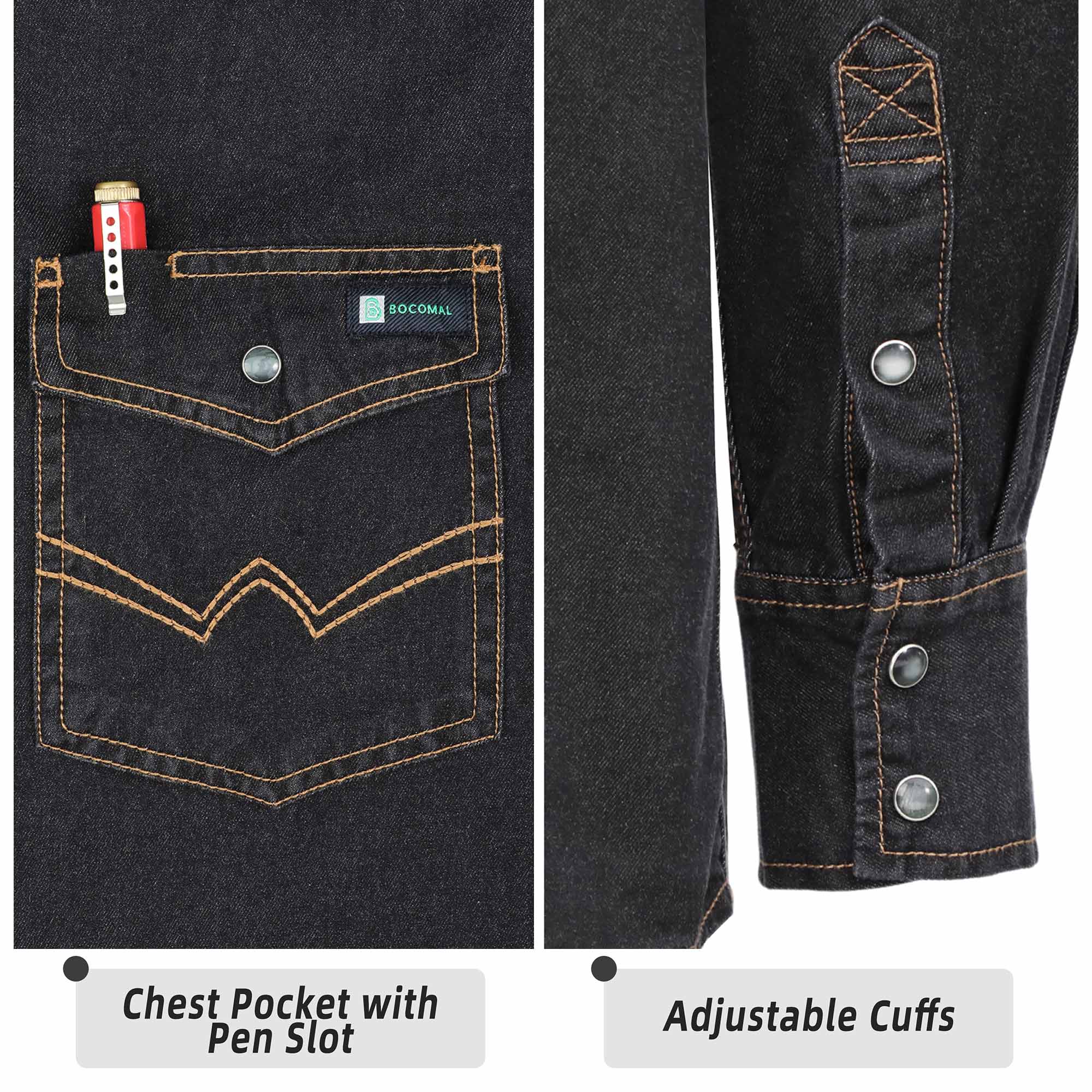 6.5OZ Work Shirts Vintage Washed Lightweight Soft Denim Pearl Snap Down-Relaxed Fit (Non FR)-0930