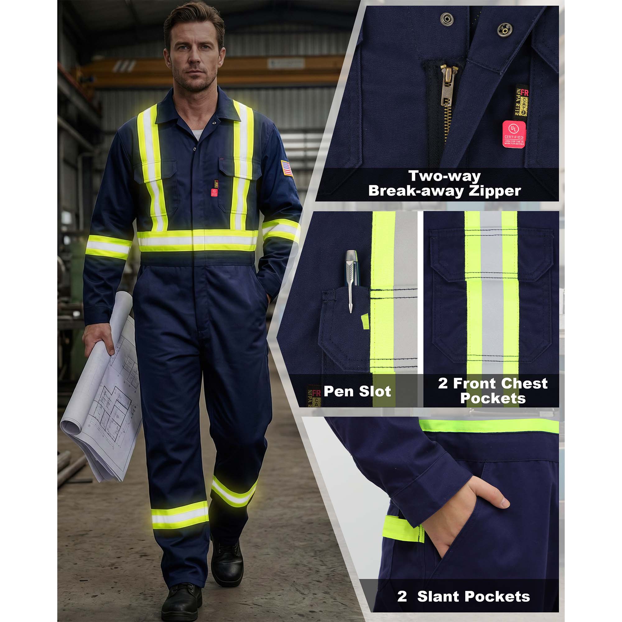 7.5OZ Cotton Twill FR Hi Vis Work Coverall - 2401HV
