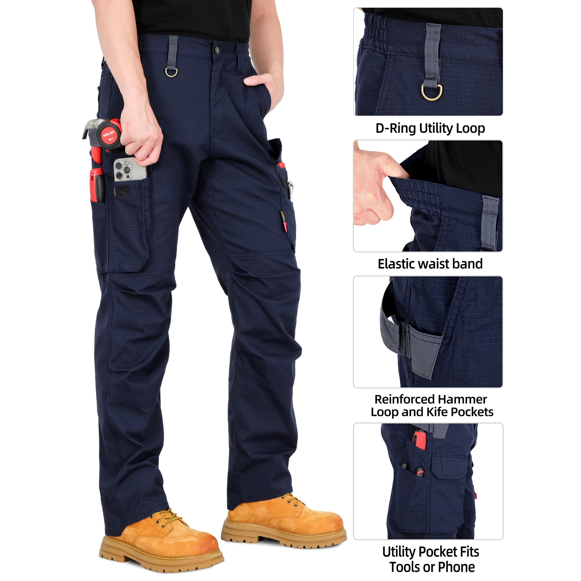 6oz Lightweight Rip stop Relaxed Fit FR Stretch Cargo Reinforced Work Carpenter Pants-8528