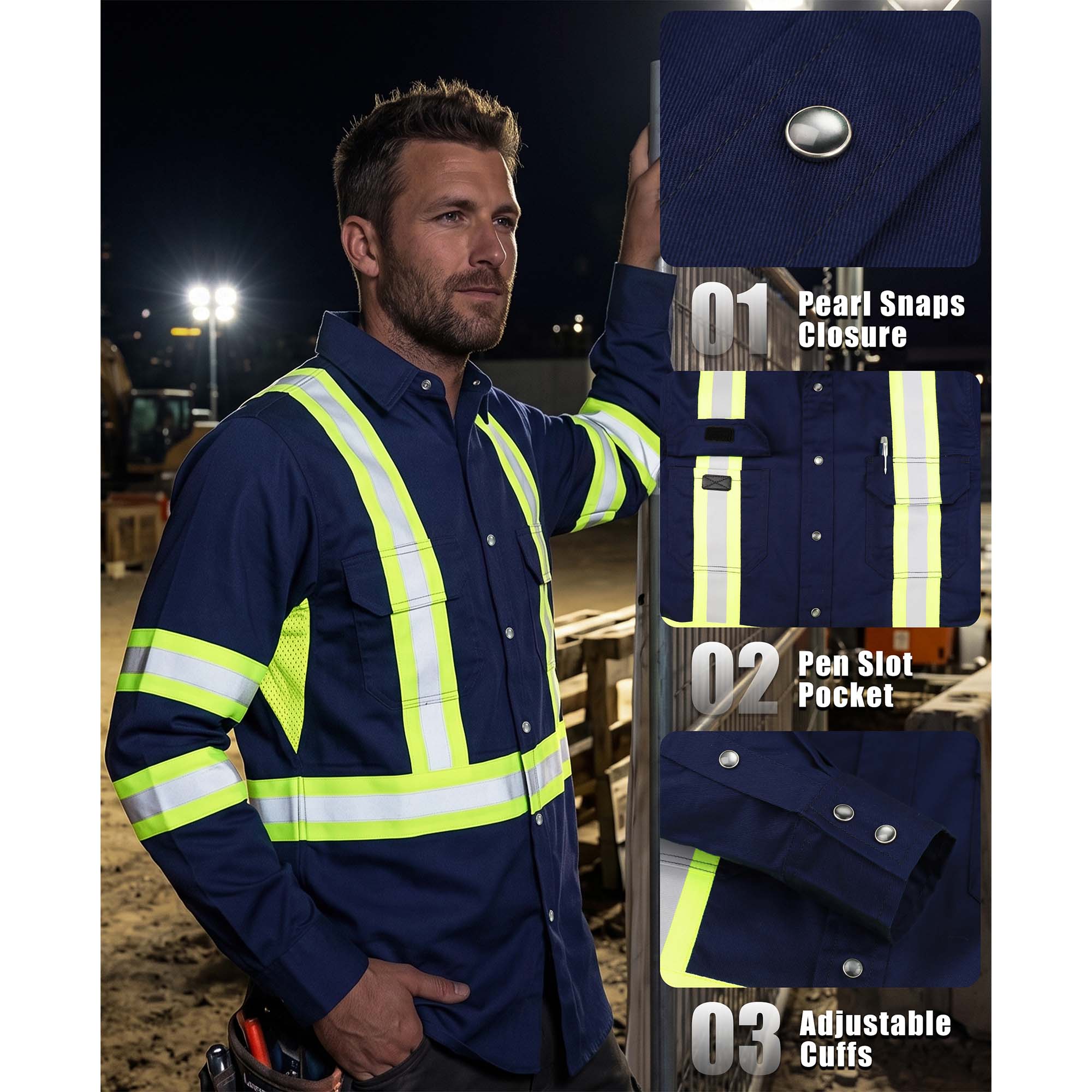 6.5OZ Lightweight Reflective High Visibility Breathable Mesh Vented FR Shirts - B207HV