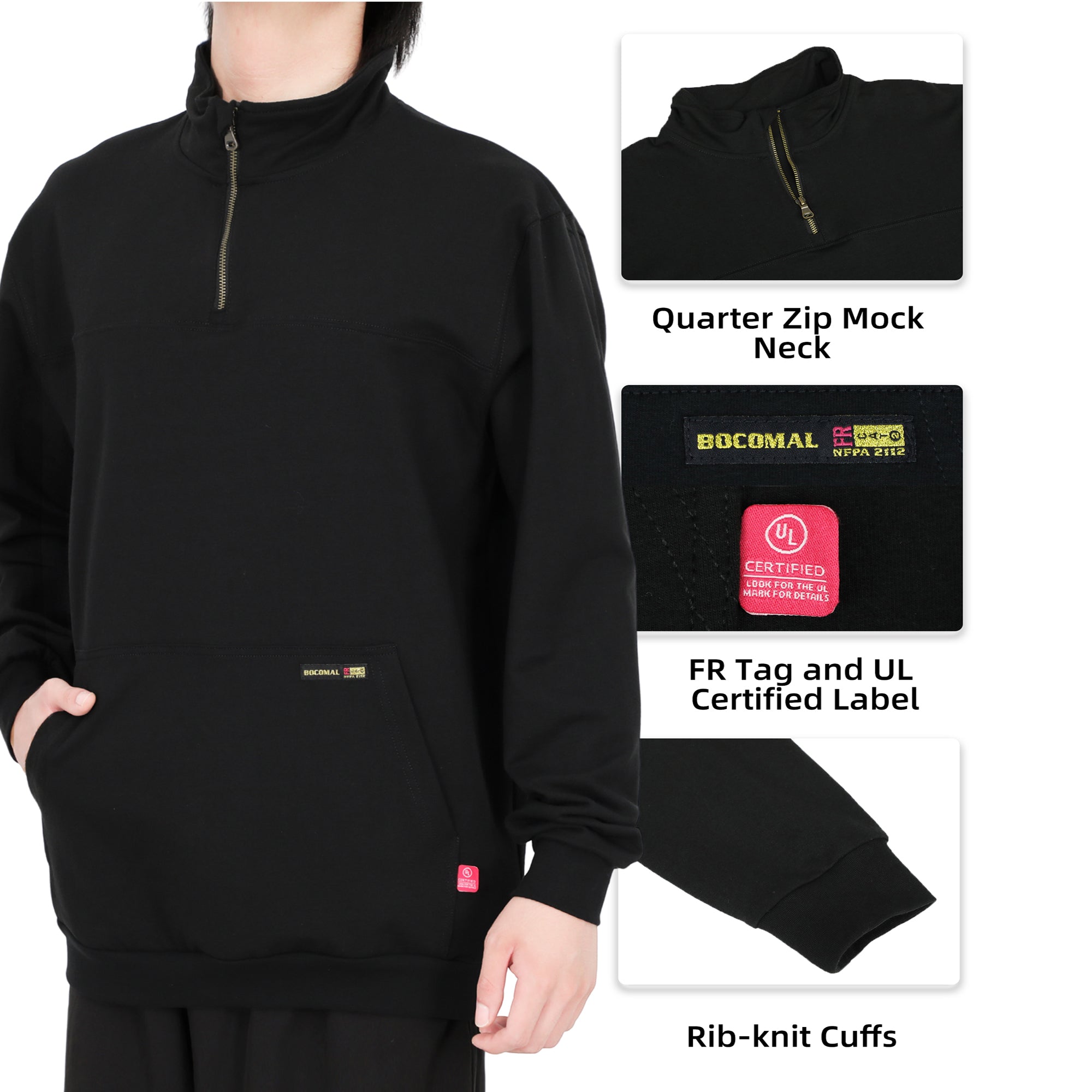 7.5oz Midweight Non-Fleece Mock Neck 1/4 Quarter Zipper Water/Stain Repellent Fire Resistant Sweater Shirts-9013