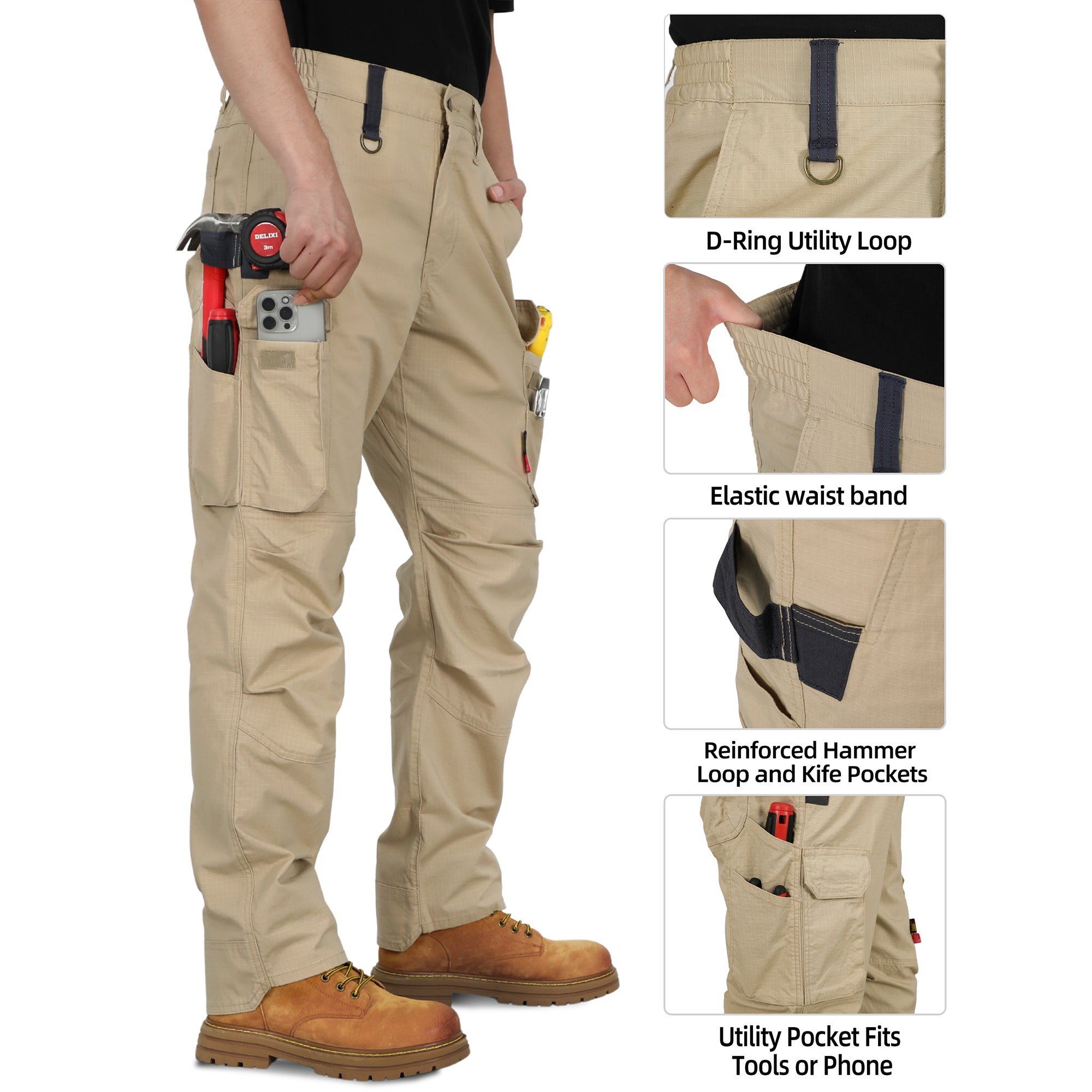 6oz Lightweight Rip stop Relaxed Fit FR Stretch Cargo Reinforced Work Carpenter Pants-8528