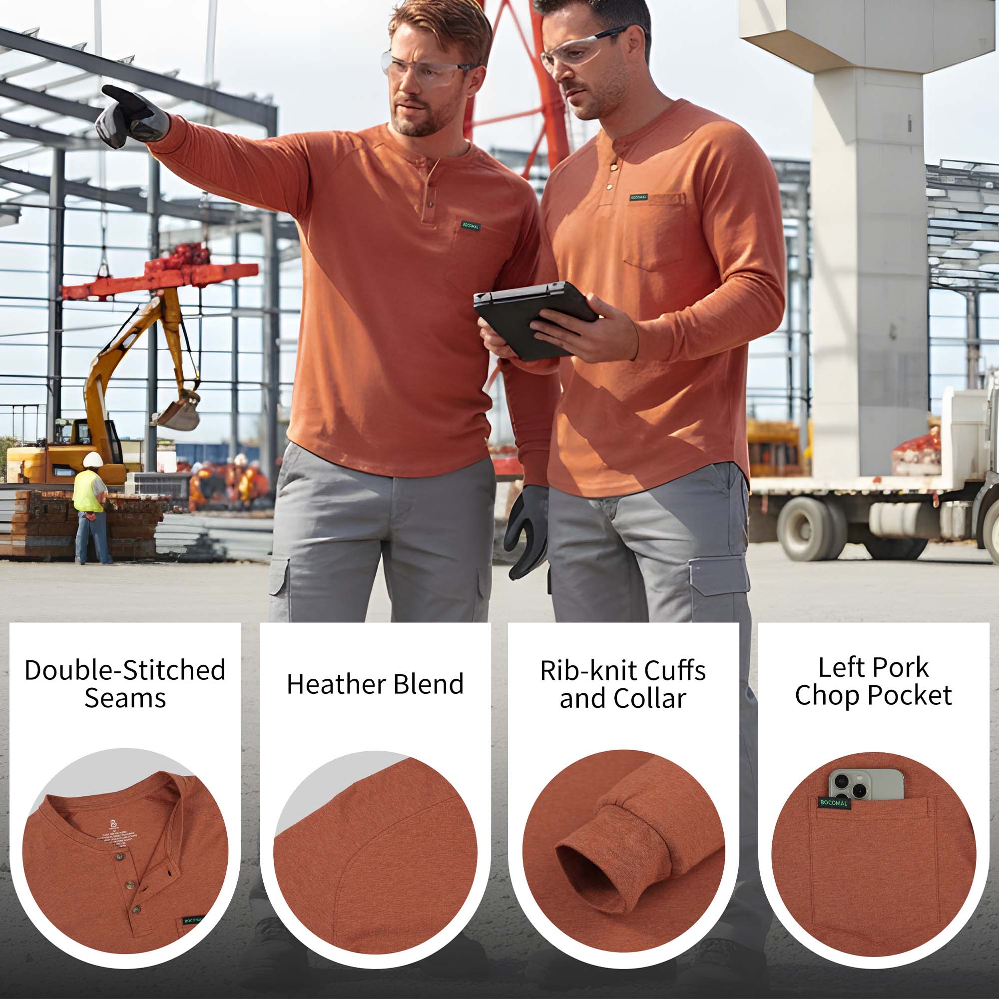 5OZ Men's Henley Soft Cotton Tencel Blended T-Shirt (NON-FR)-TS011B