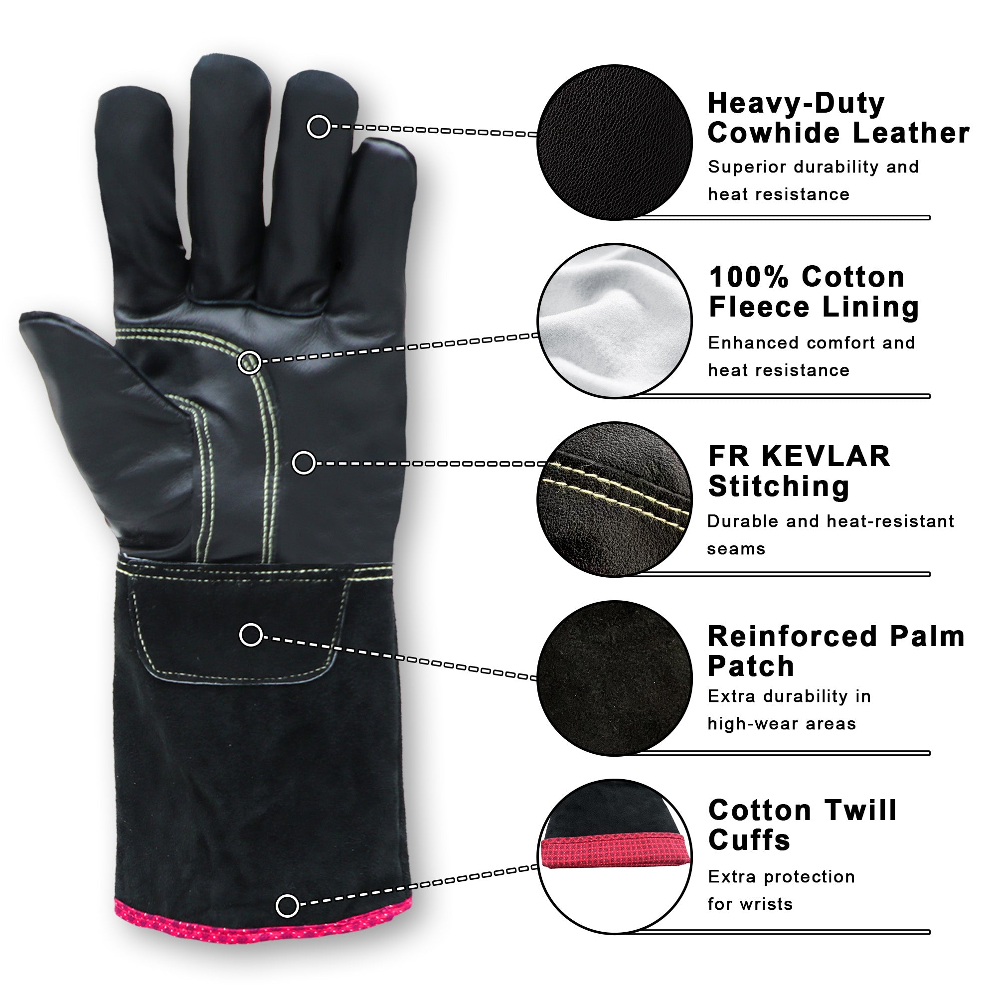 Classic Welding Gloves,Grain Leather Multi Tasks,14" Lined Leather Mig/Stick Gloves, Kevlar Stitching-0101/0201