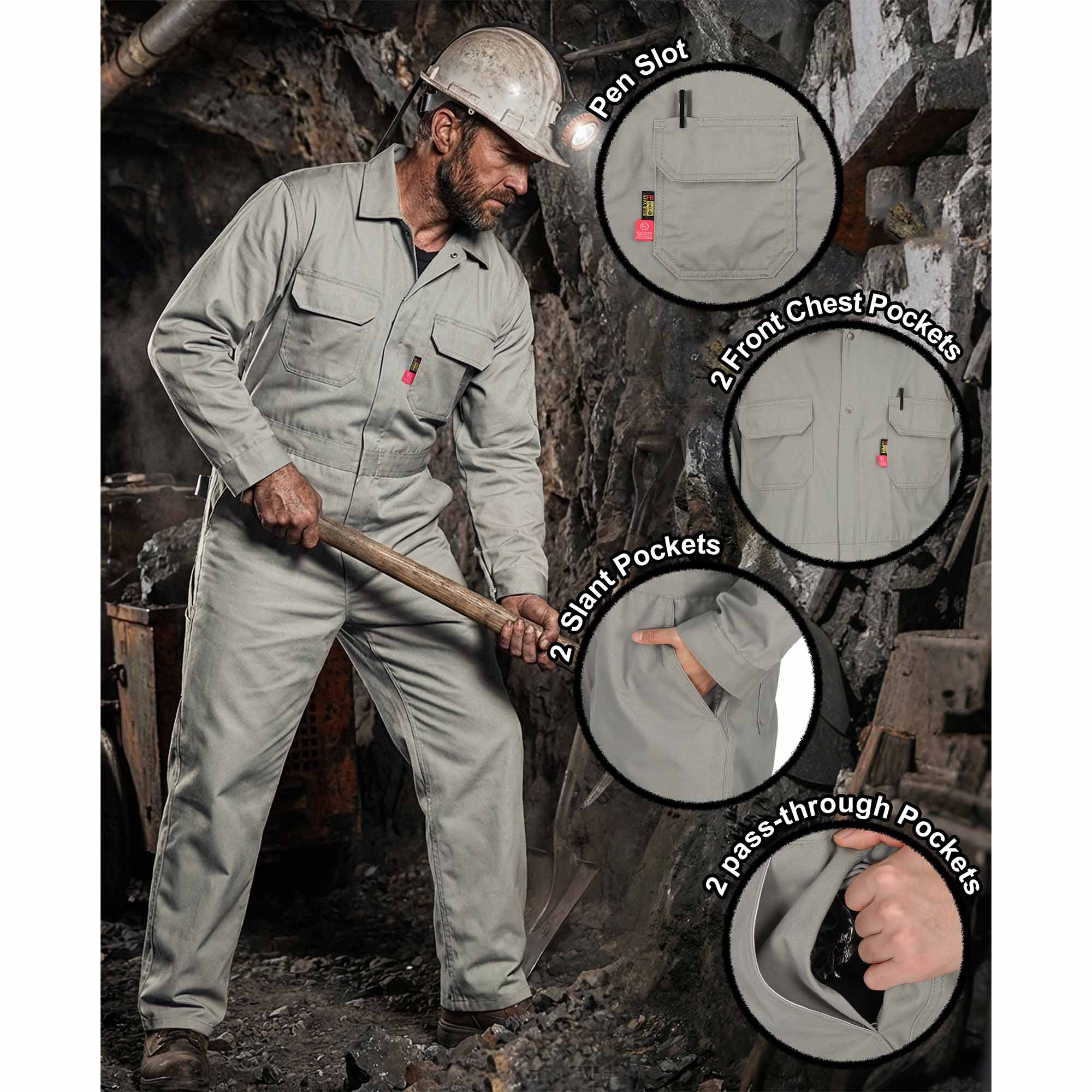 7.5oz Cotton Twill Flame Resistant Fire Retardant Work Coverall - 2401