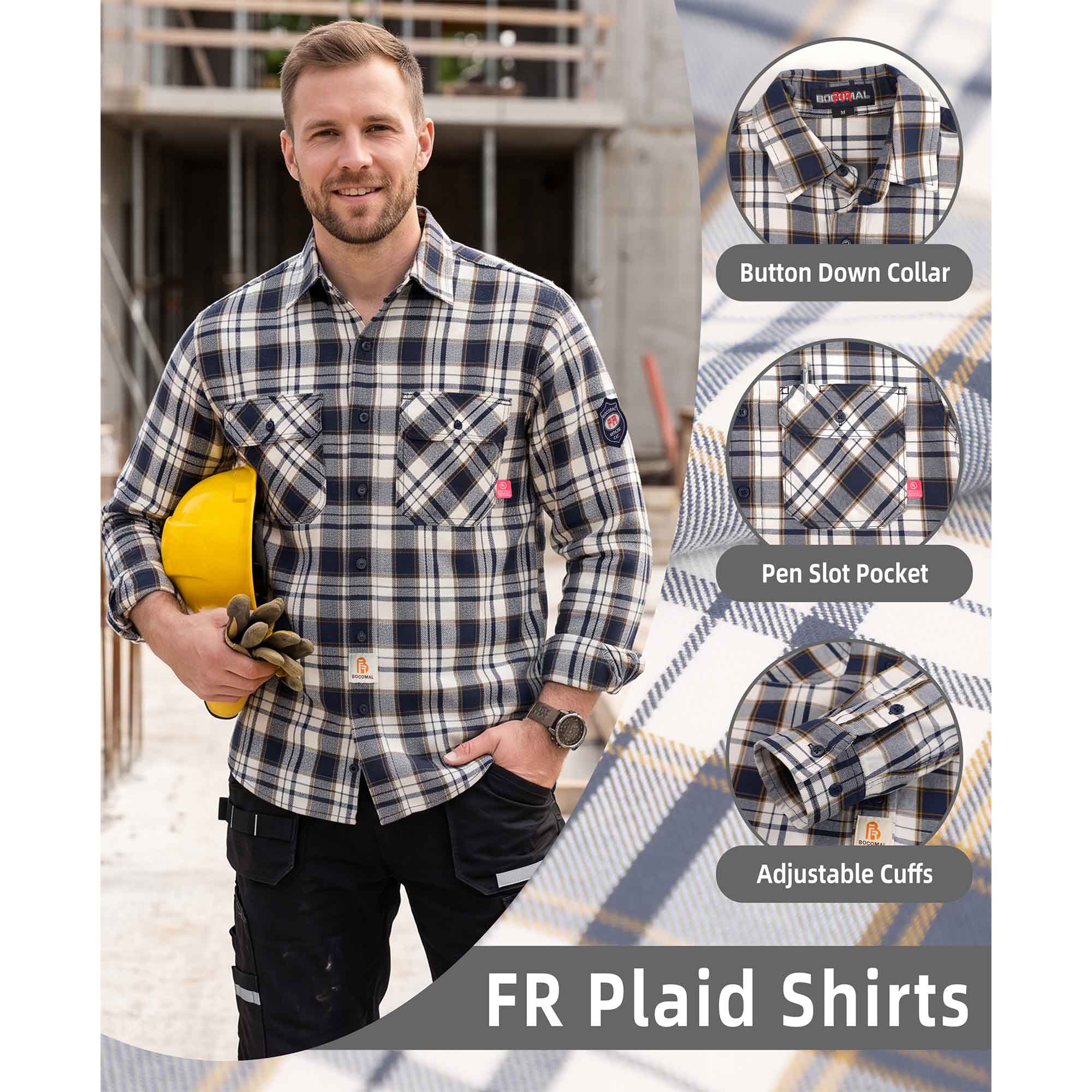 7OZ Classic Plaid FR Shirts With Button