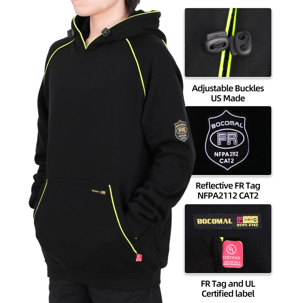 12oz Heavyweight Cotton Fleece FR Hi-Vis Hooded Sweatshirts-4931B