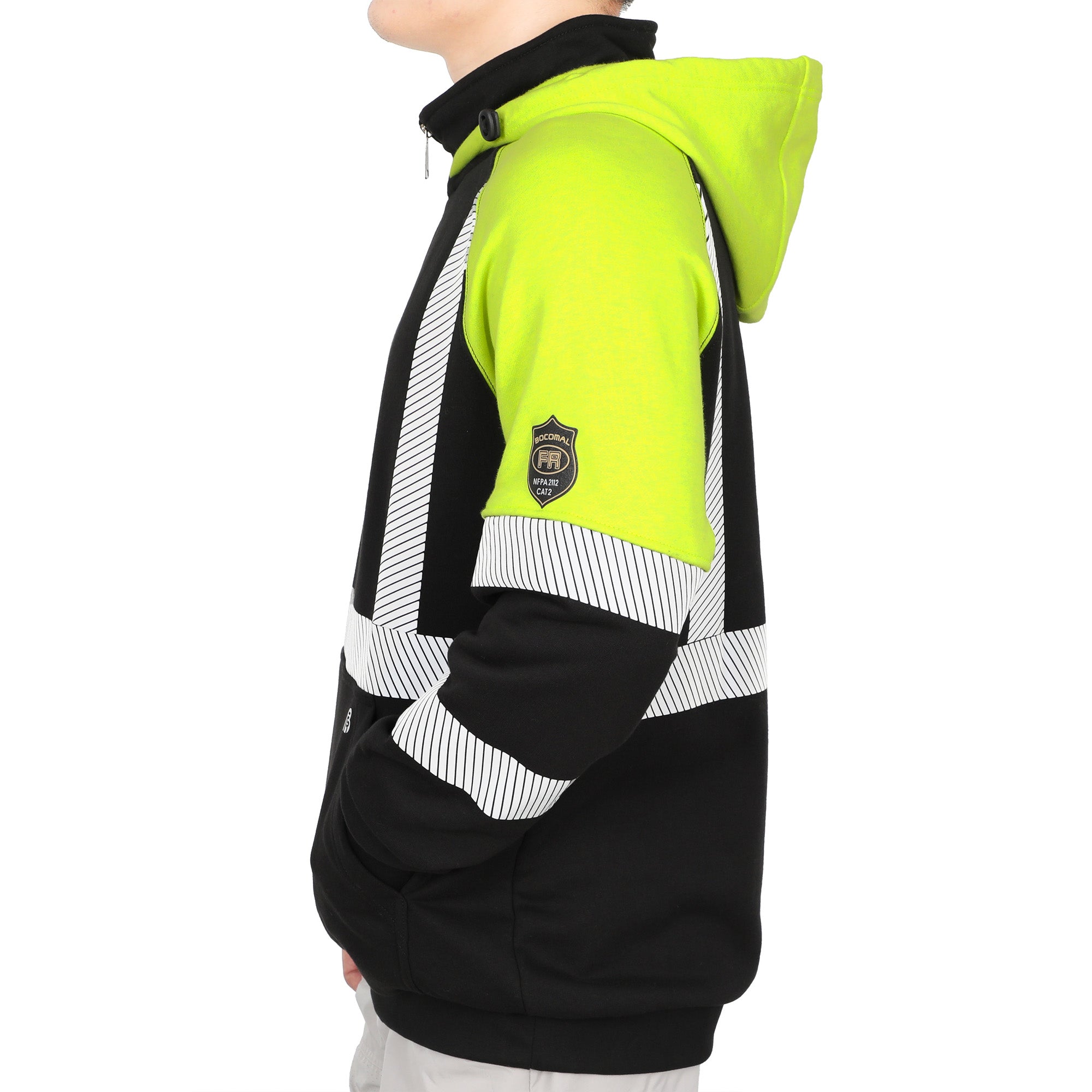 12oz Heavyweight Cotton Fleece 1/4 Zipper Mockneck Reflective FR Hi-Vis Hoodies-8931HV