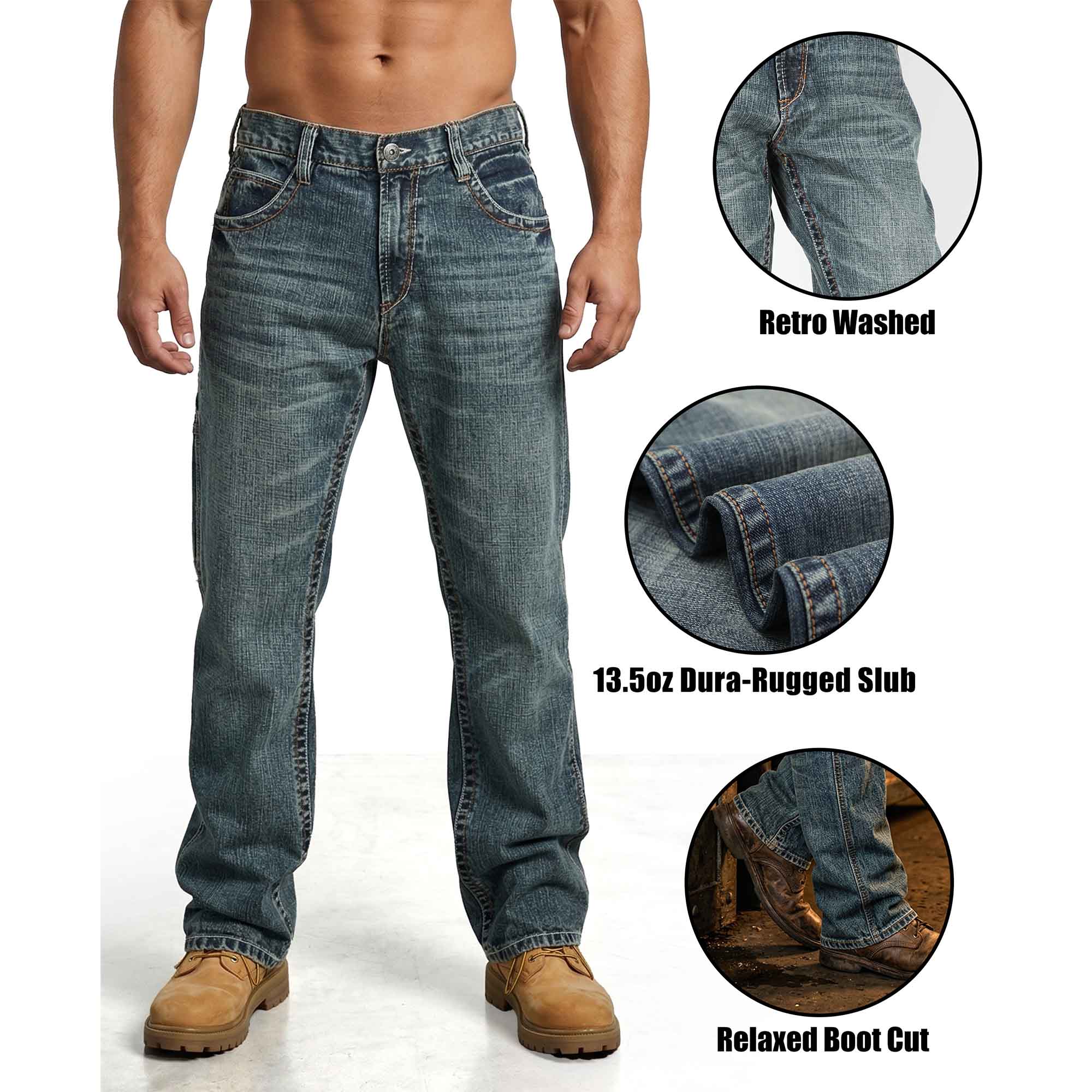 13.5OZ Heavywight Dura-Rugged Slub Denim Jeans(NON-FR)