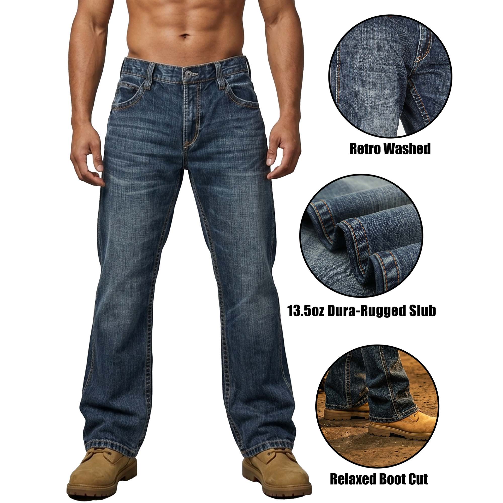 13.5OZ Heavywight Dura-Rugged Slub Denim Jeans(NON-FR)