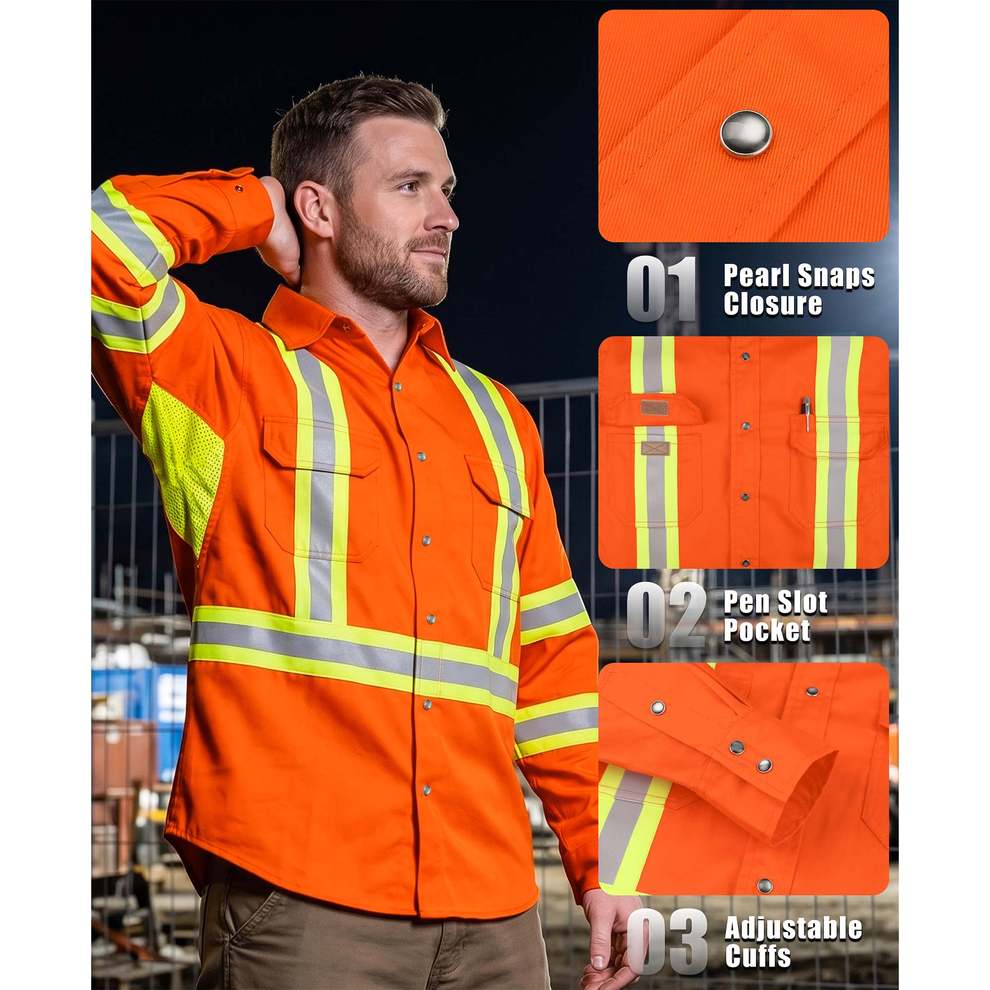 6.5OZ Lightweight Reflective High Visibility Breathable Mesh Vented FR Shirts - B207HV