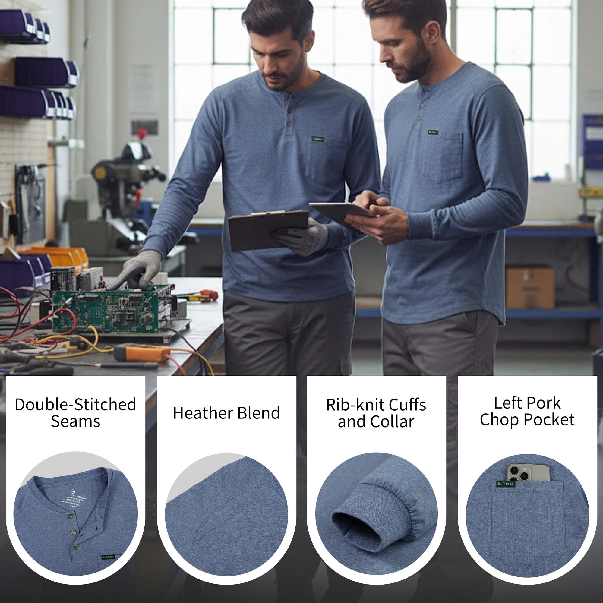 5OZ Men's Henley Soft Cotton Tencel Blended T-Shirt (NON-FR)-TS011B