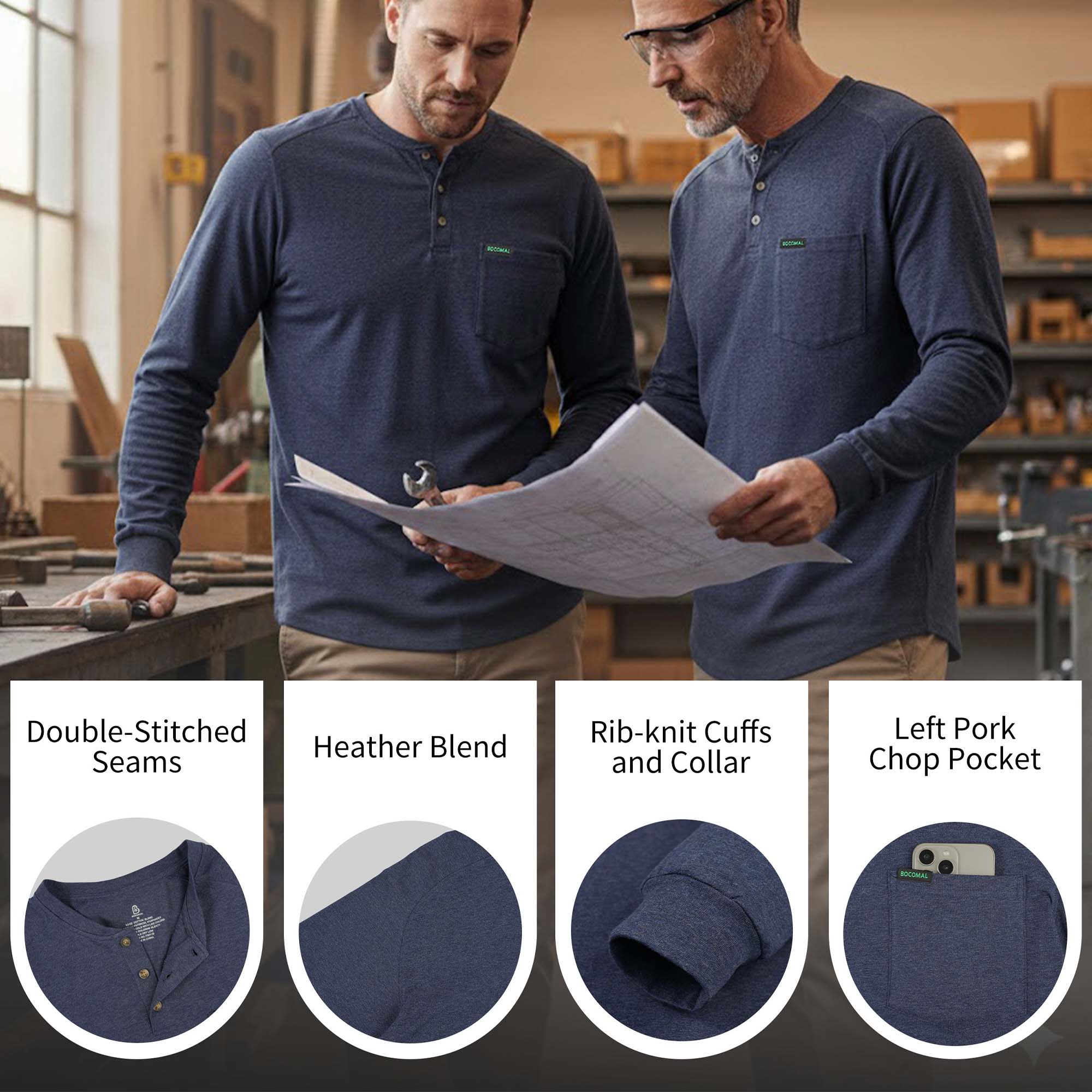 5OZ Men's Henley Soft Cotton Tencel Blended T-Shirt (NON-FR)-TS011B