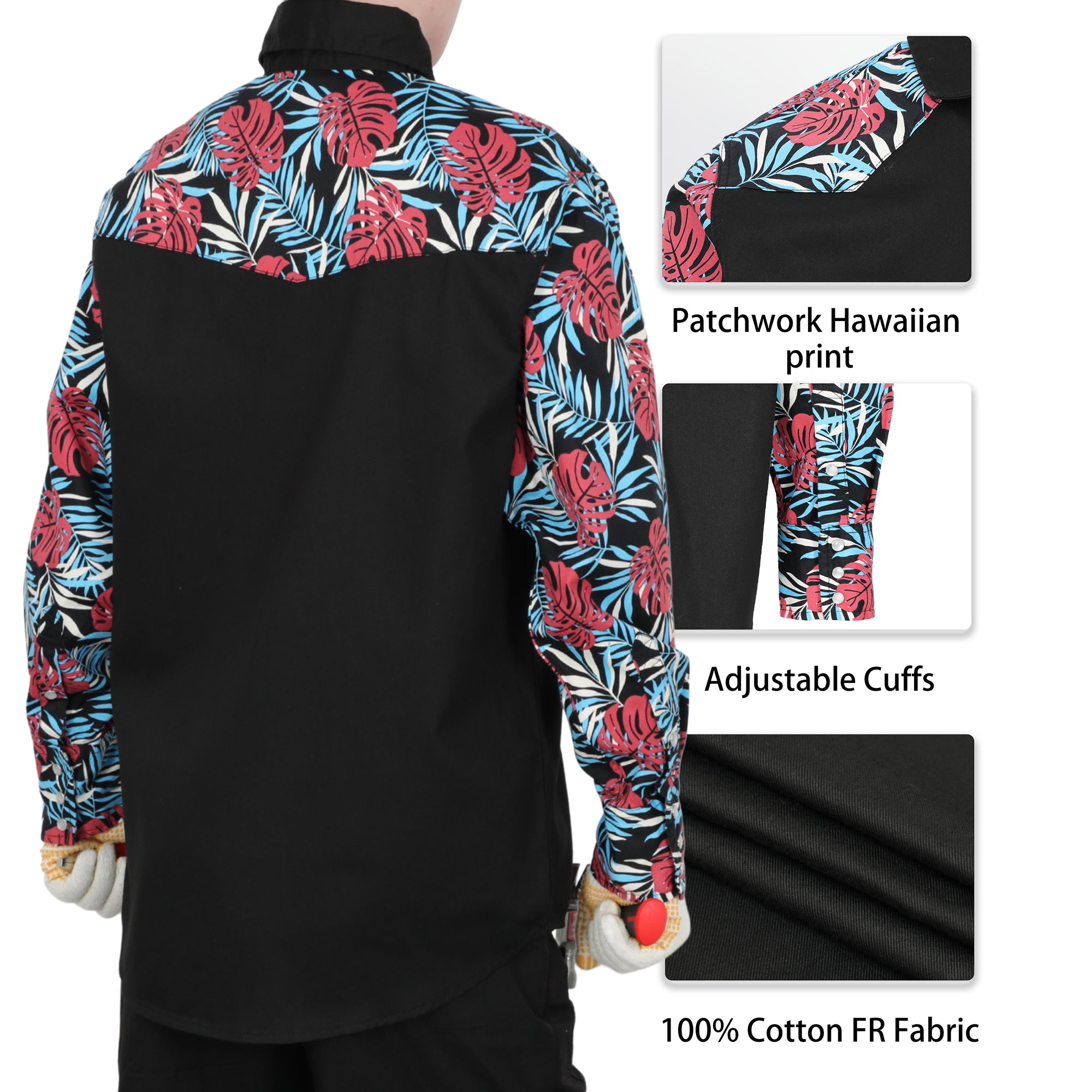 6.5OZ Pearl Snaps Two Tone Plaid/Solid Flame Resistant Cotton Welding Shirt-0907P