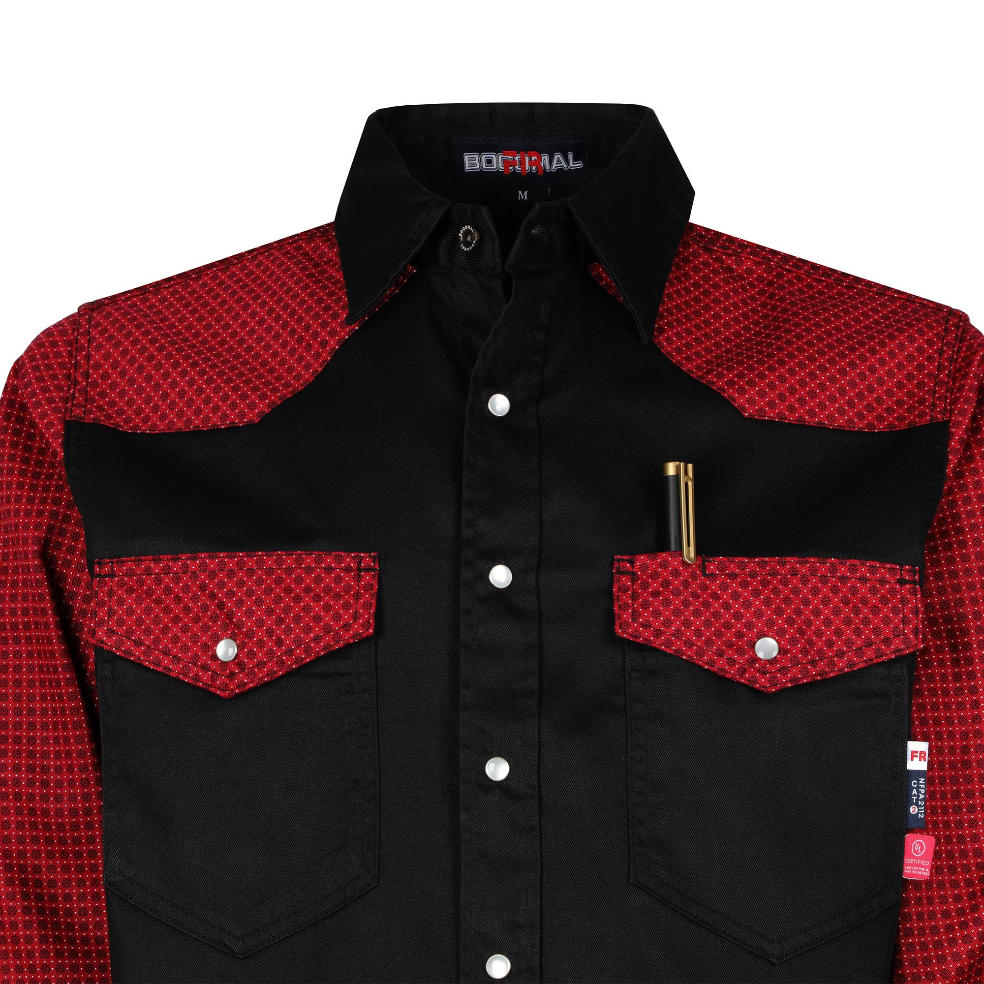 6.5OZ Pearl Snaps Two Tone Plaid/Solid Flame Resistant Cotton Welding Shirt-0907P