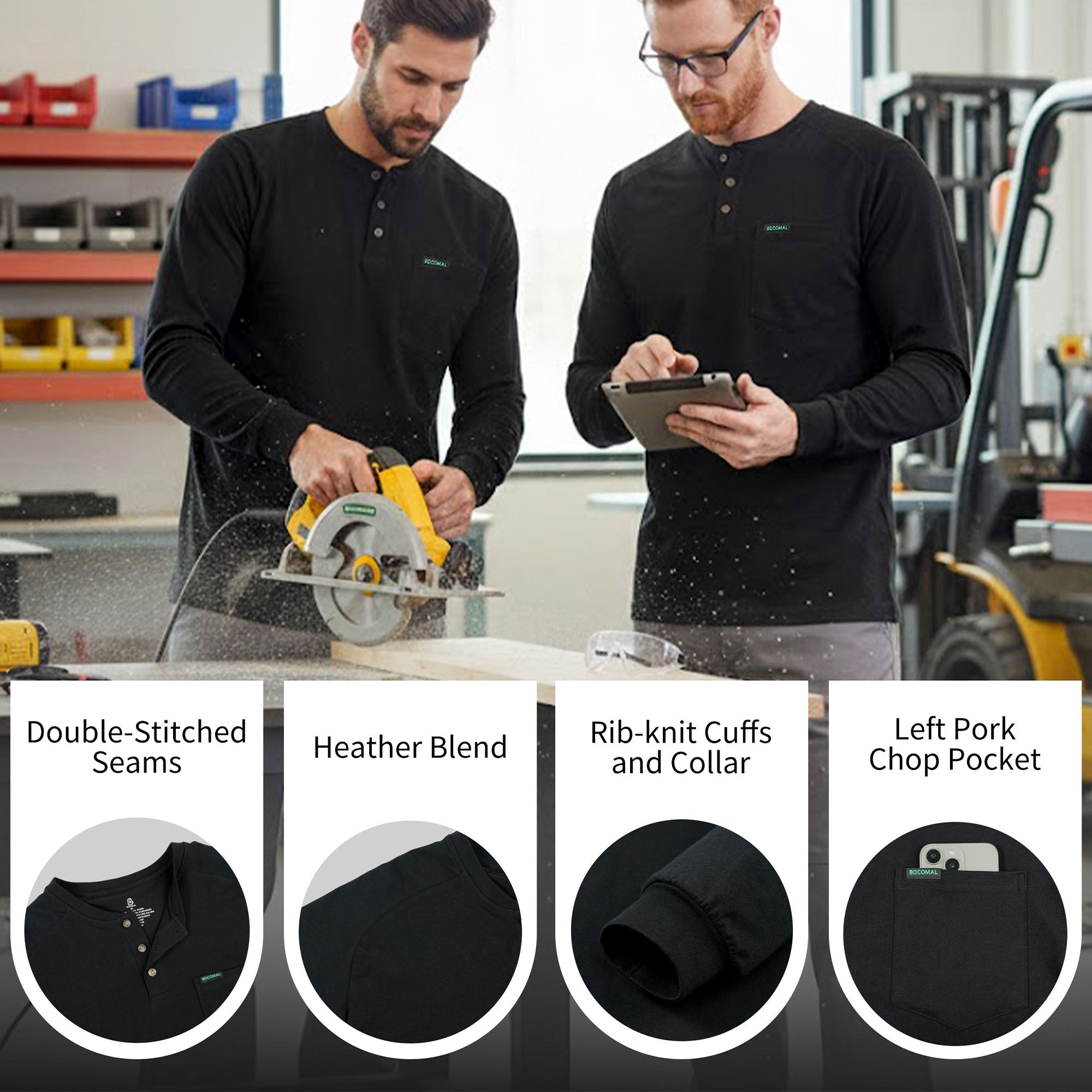 5OZ Men's Henley Soft Cotton Tencel Blended T-Shirt (NON-FR)-TS011B