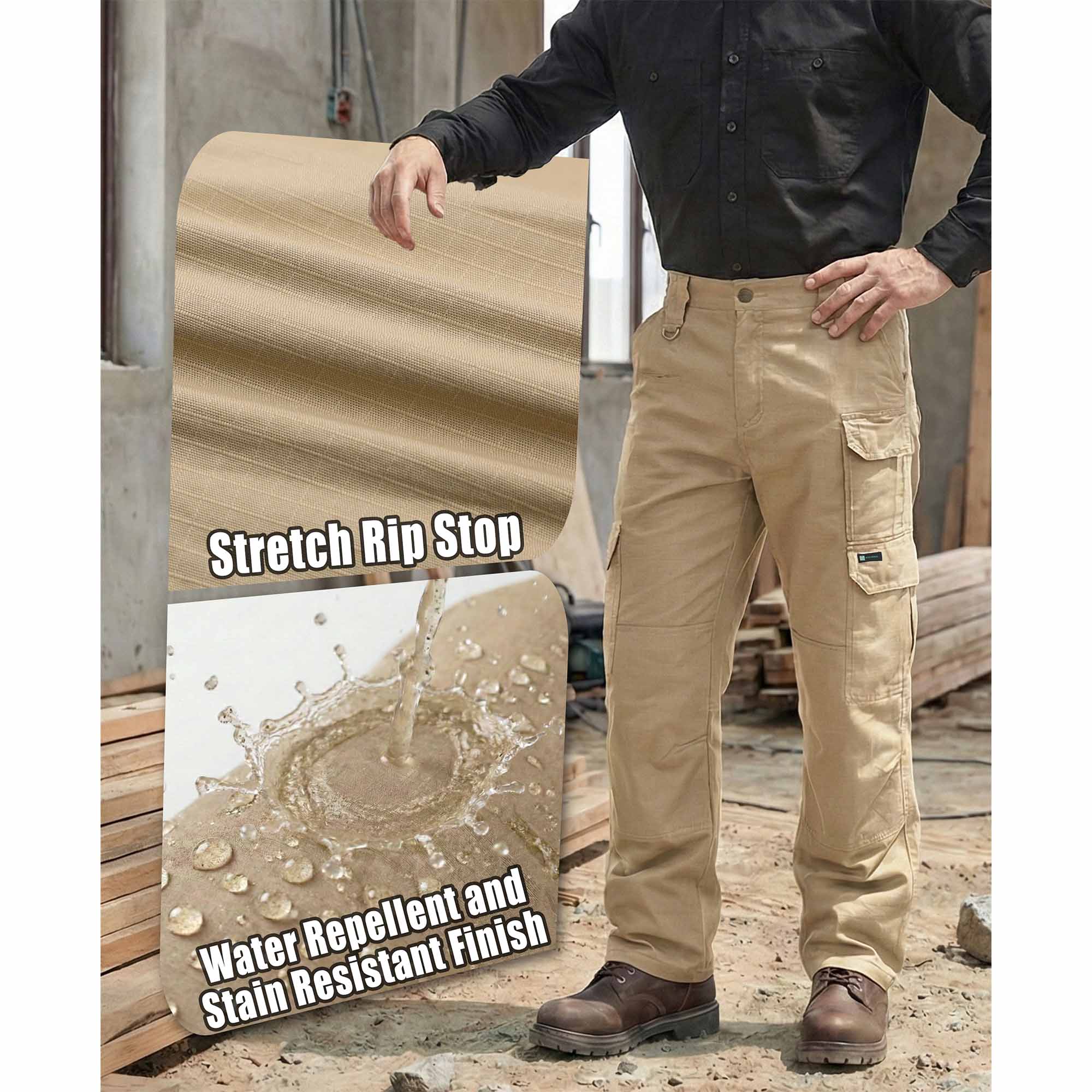 6OZ 10-Pocket Relaxed Fit Stretch Ripstop Cargo Pants（NON-FR）-PN061F