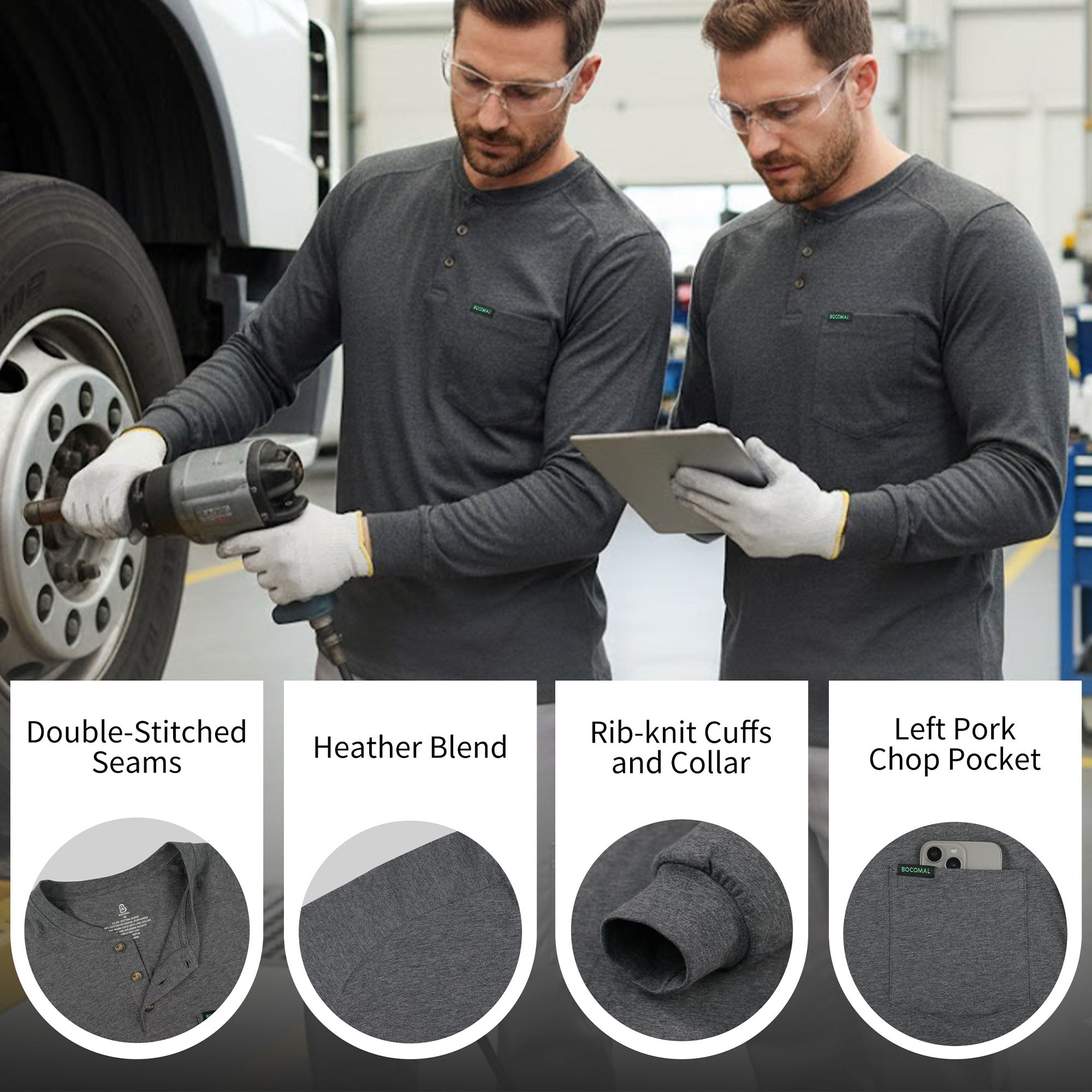 5OZ Men's Henley Soft Cotton Tencel Blended T-Shirt (NON-FR)-TS011B