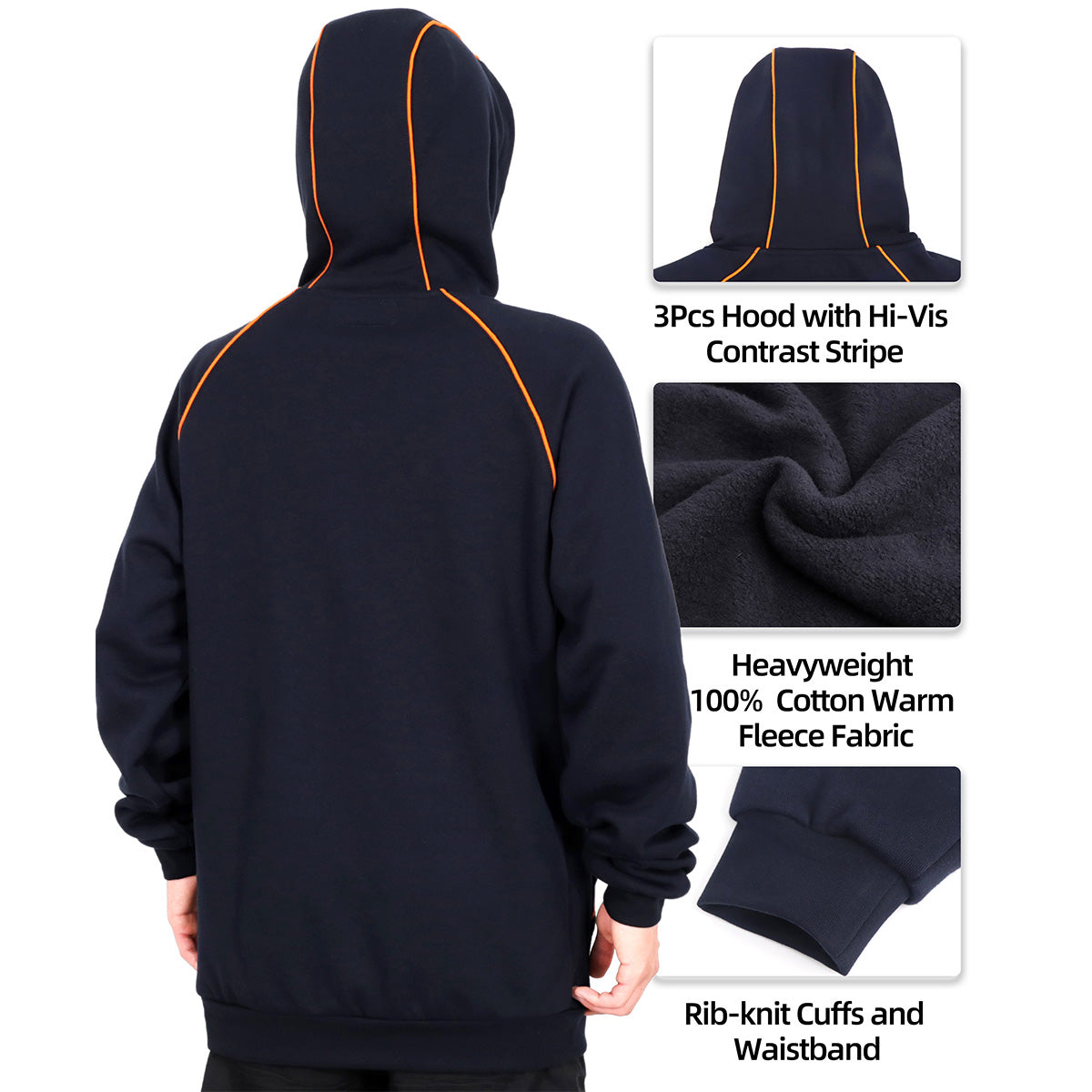 12oz Heavyweight Cotton Fleece FR Hi-Vis Hooded Sweatshirts-4931B