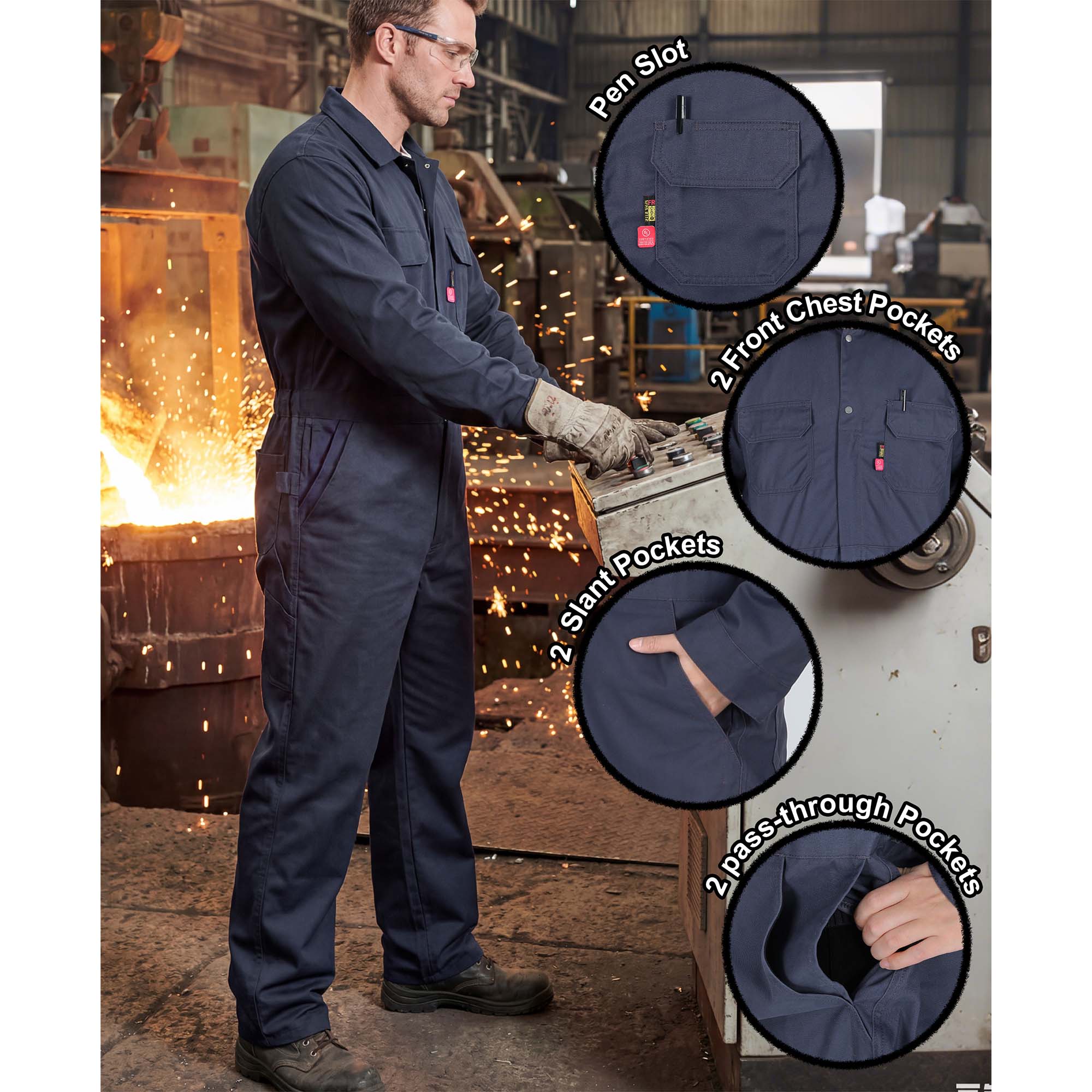 7.5oz Cotton Twill Flame Resistant Fire Retardant Work Coverall - 2401