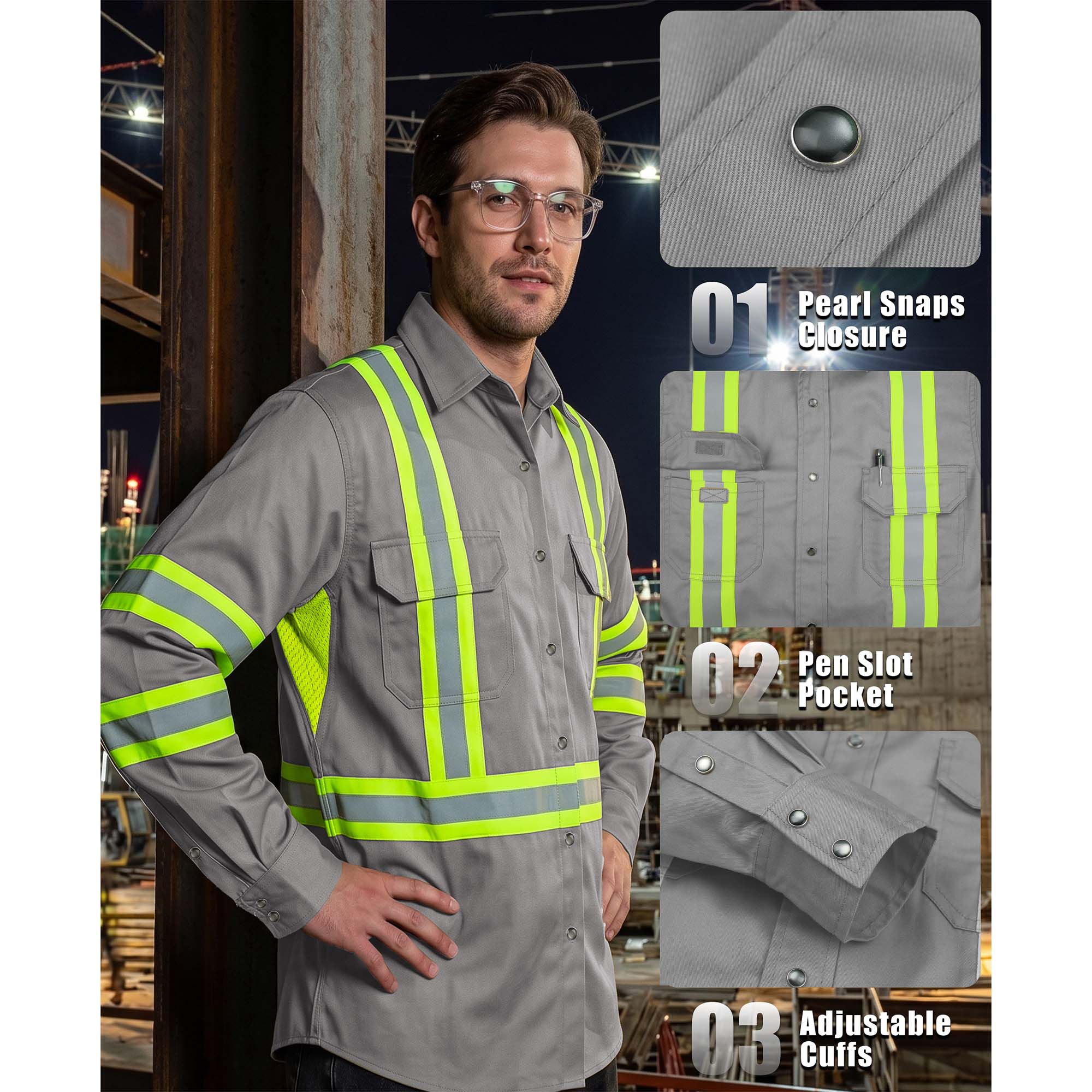 6.5OZ Lightweight Reflective High Visibility Breathable Mesh Vented FR Shirts - B207HV