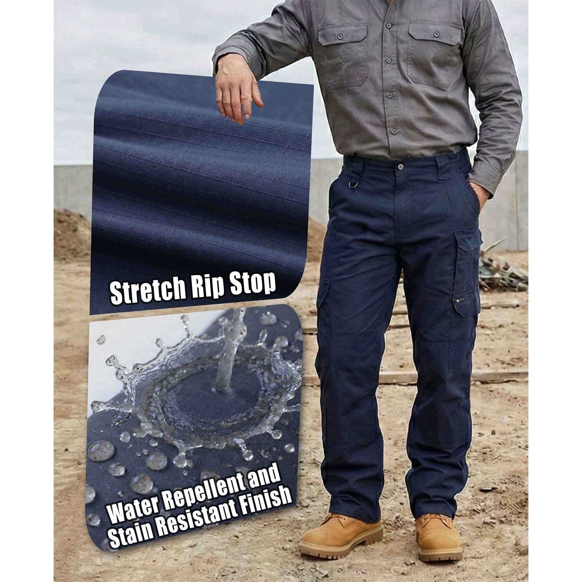 6OZ 10-Pocket Relaxed Fit Stretch Ripstop Cargo Pants（NON-FR）-PN061F
