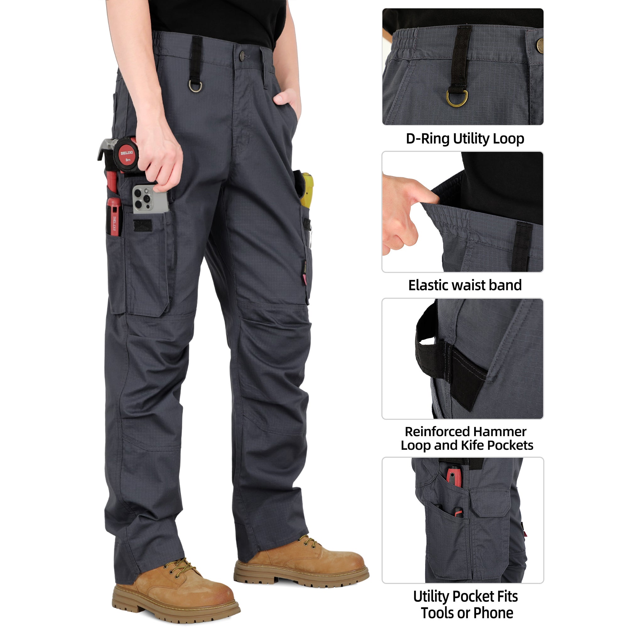 6oz Lightweight Rip stop Relaxed Fit FR Stretch Cargo Reinforced Work Carpenter Pants-8528