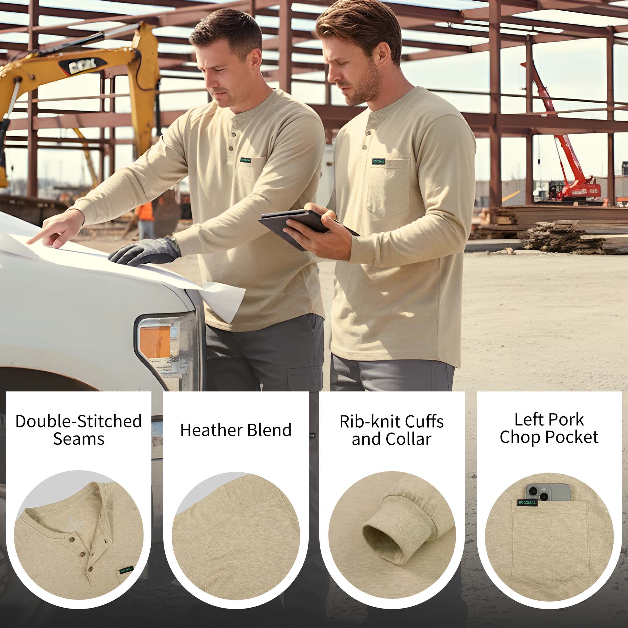 5OZ Men's Henley Soft Cotton Tencel Blended T-Shirt (NON-FR)-TS011B