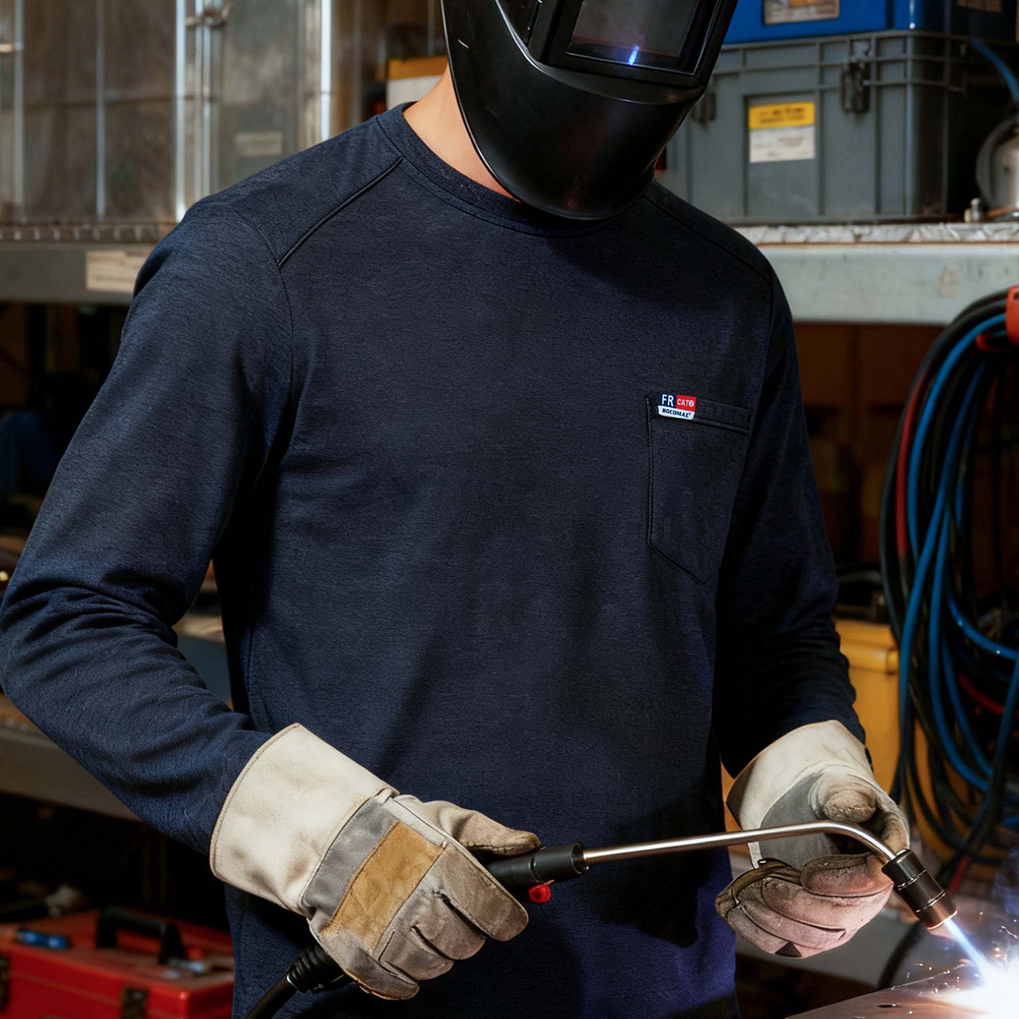 6OZ Crewneck Cotton Tencel Heather Blended Flame Resistant Work T-Shirt - A335