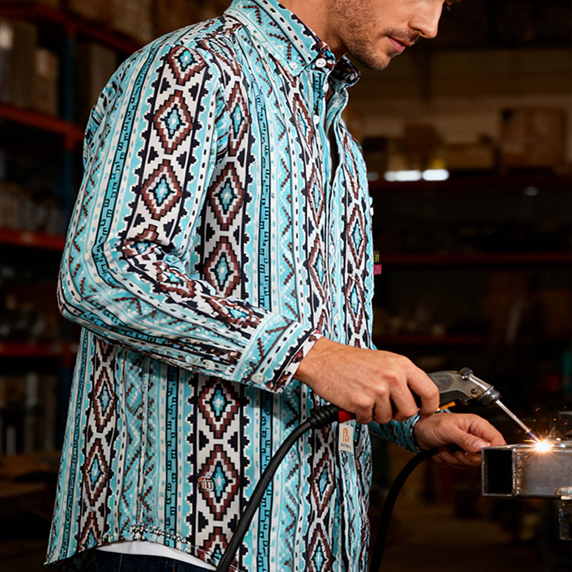 6.5OZ Printed Bohemia Button Down Flame Resistant Work Shirt-0816A-NEW