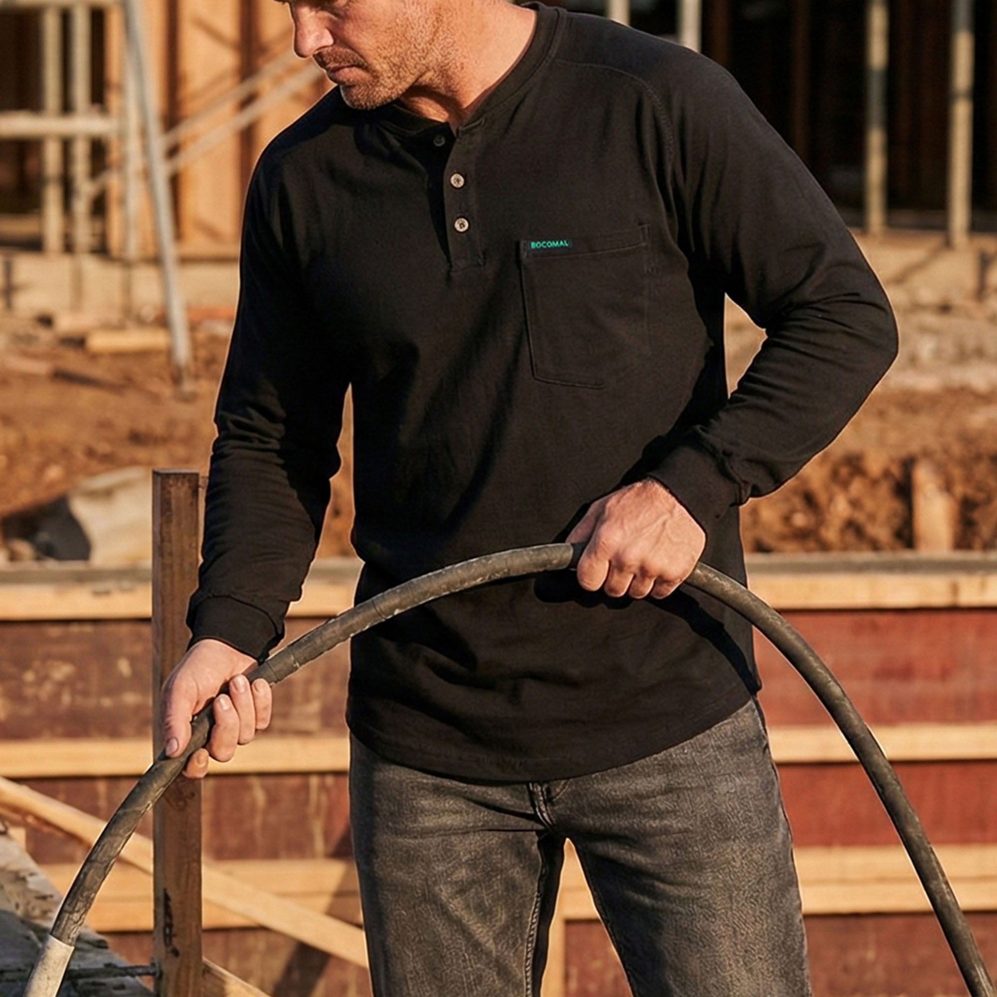 5OZ Men's Henley Soft Cotton Tencel Blended T-Shirt-TS011B