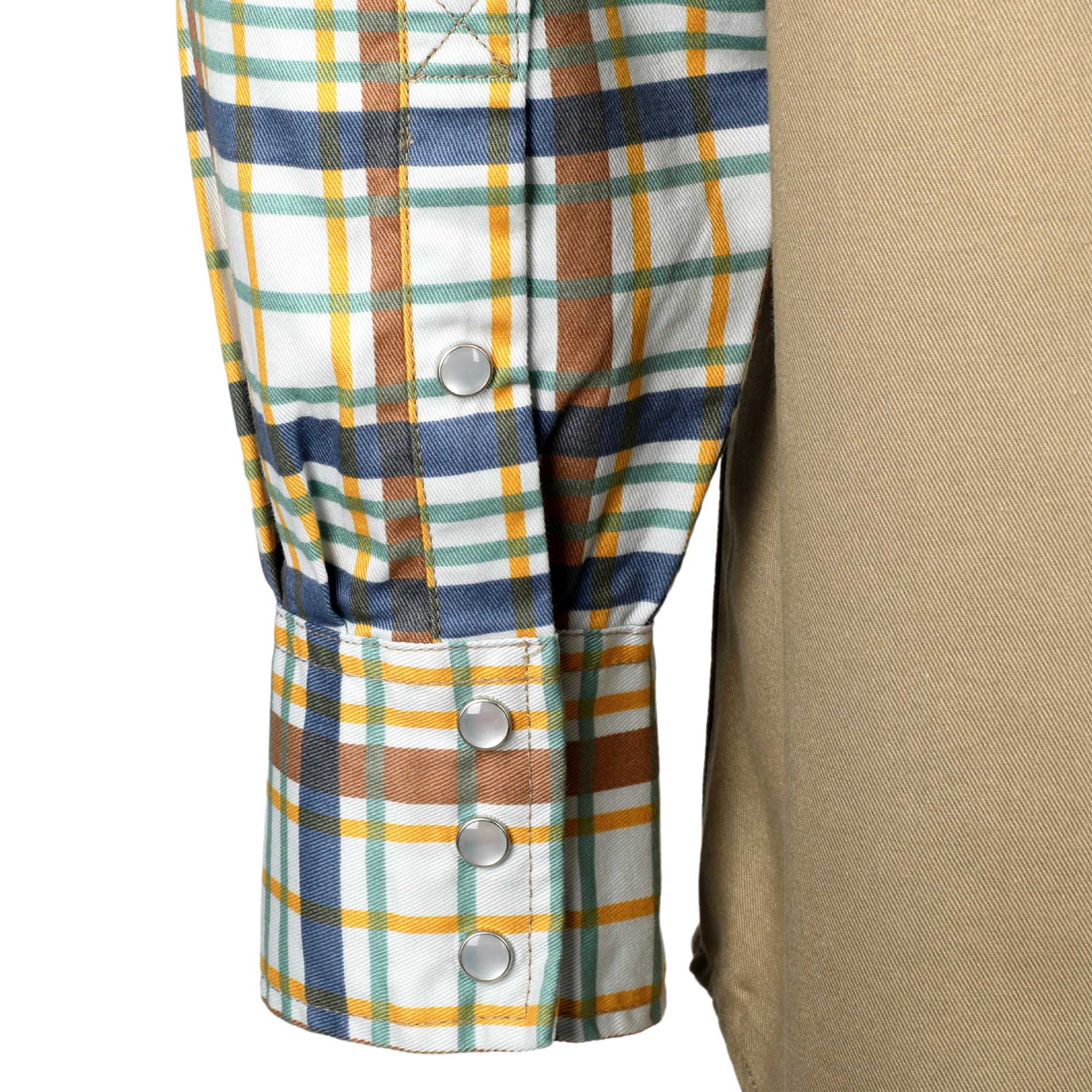 6.5OZ Pearl Snaps Two Tone Plaid/Solid Flame Resistant Cotton Welding Shirt-0907P