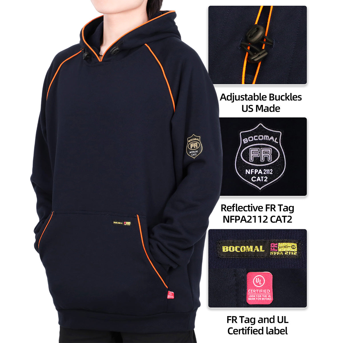 12oz Heavyweight Cotton Fleece FR Hi-Vis Hooded Sweatshirts-4931B