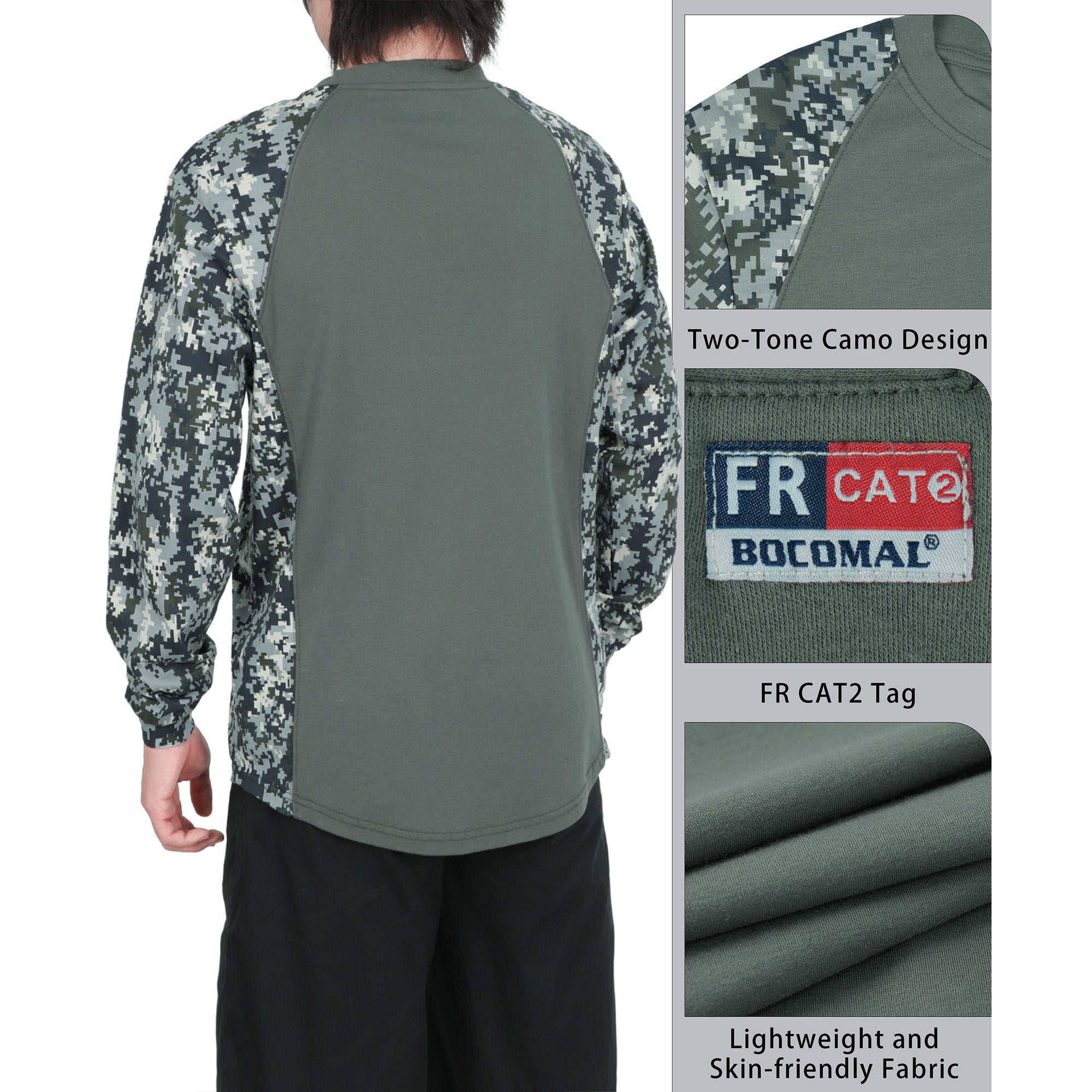 5.5oz Lightweight Crewneck Camo Two-Tone Melt Pocket FR Long Sleeve Welding T-Shirt-4408C