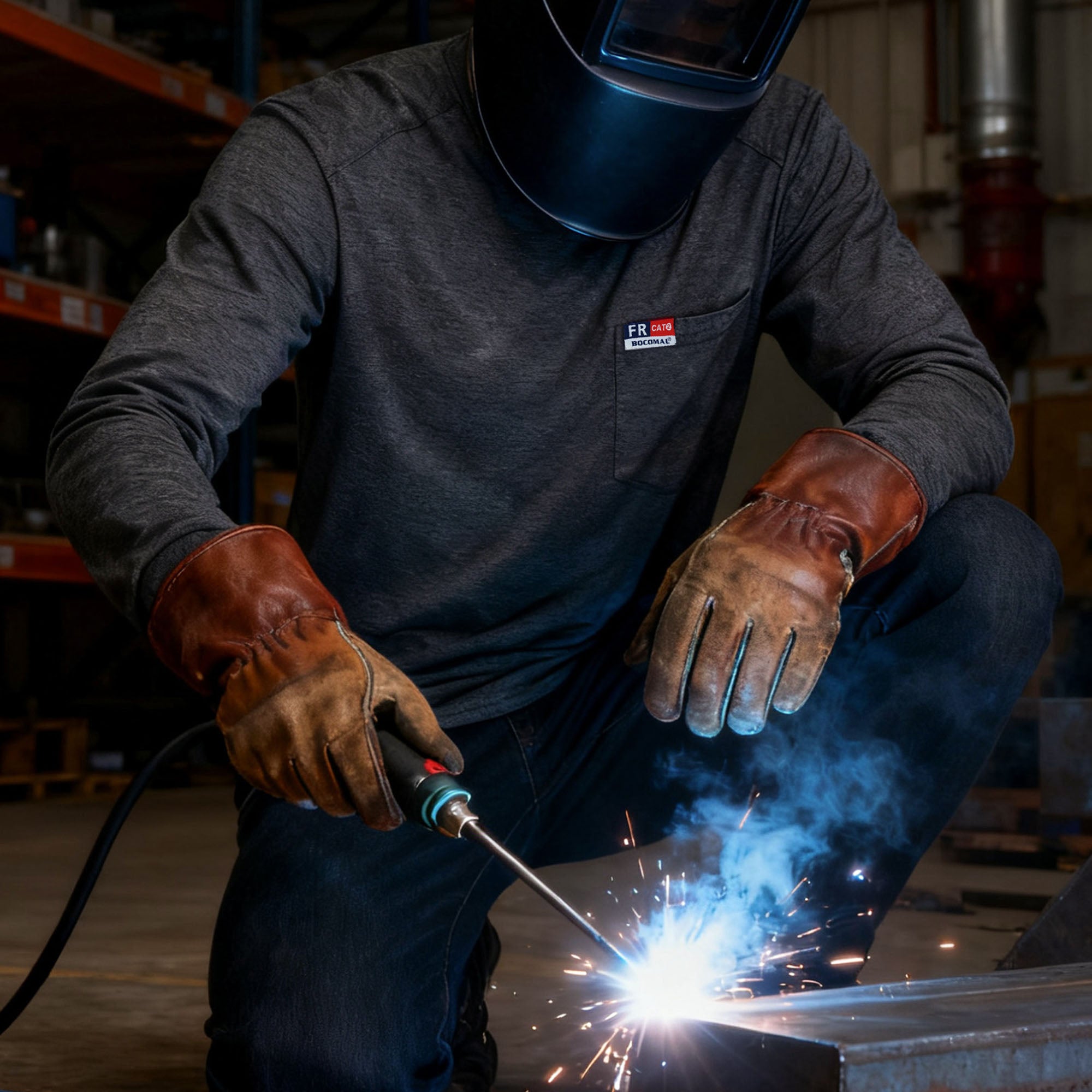 6OZ Crewneck Cotton Tencel Heather Blended Flame Resistant Work T-Shirt - A335