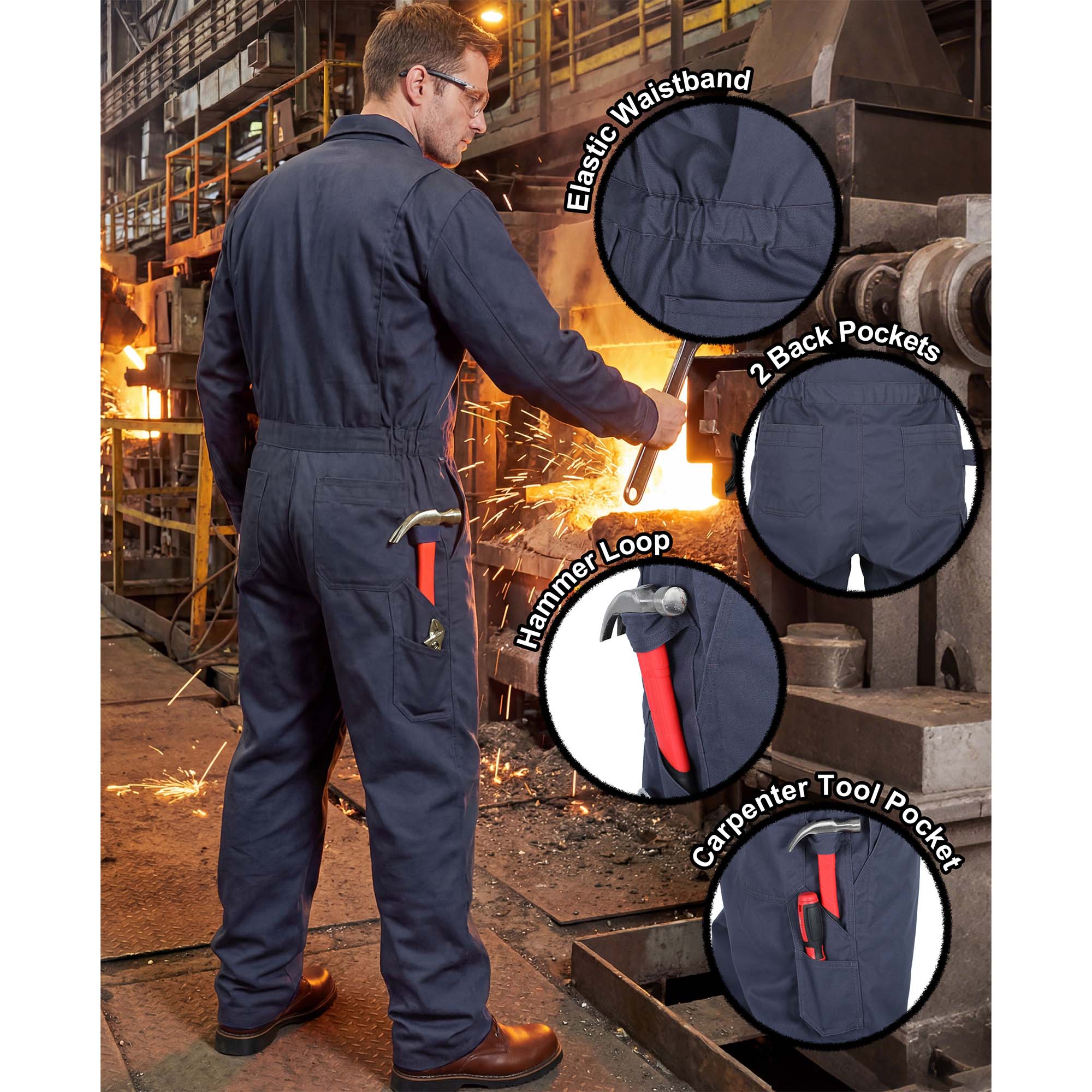 7.5oz Cotton Twill Flame Resistant Fire Retardant Work Coverall - 2401