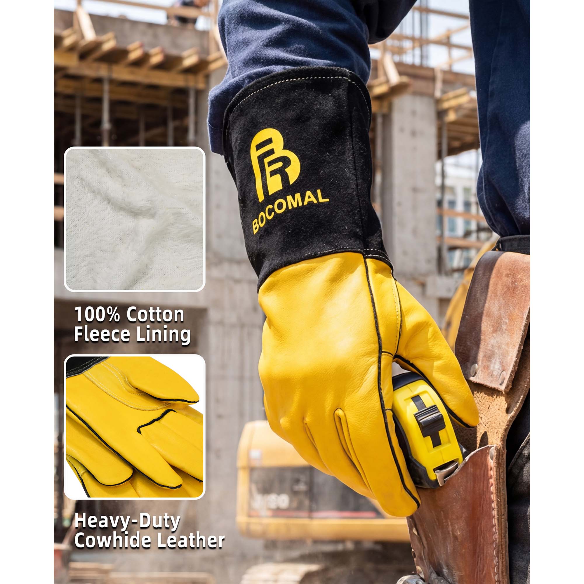 Classic Welding Gloves,Grain Leather Multi Tasks,14" Lined Leather Mig/Stick Gloves, Kevlar Stitching-0101/0201