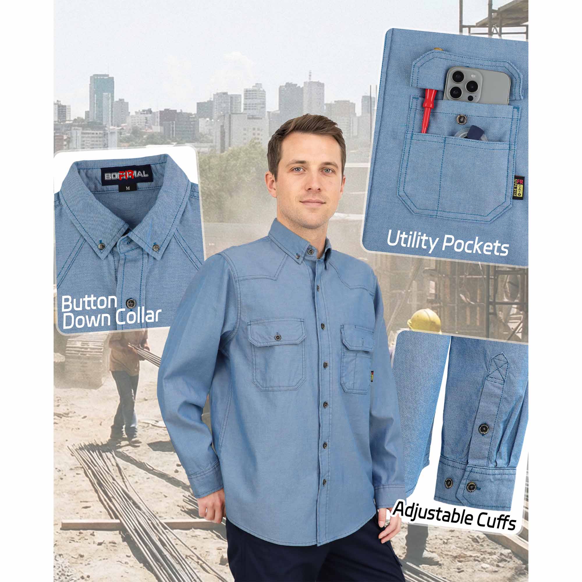 6.5OZ Dura-Light Soft Heather Duck FR Work Shirt -B639