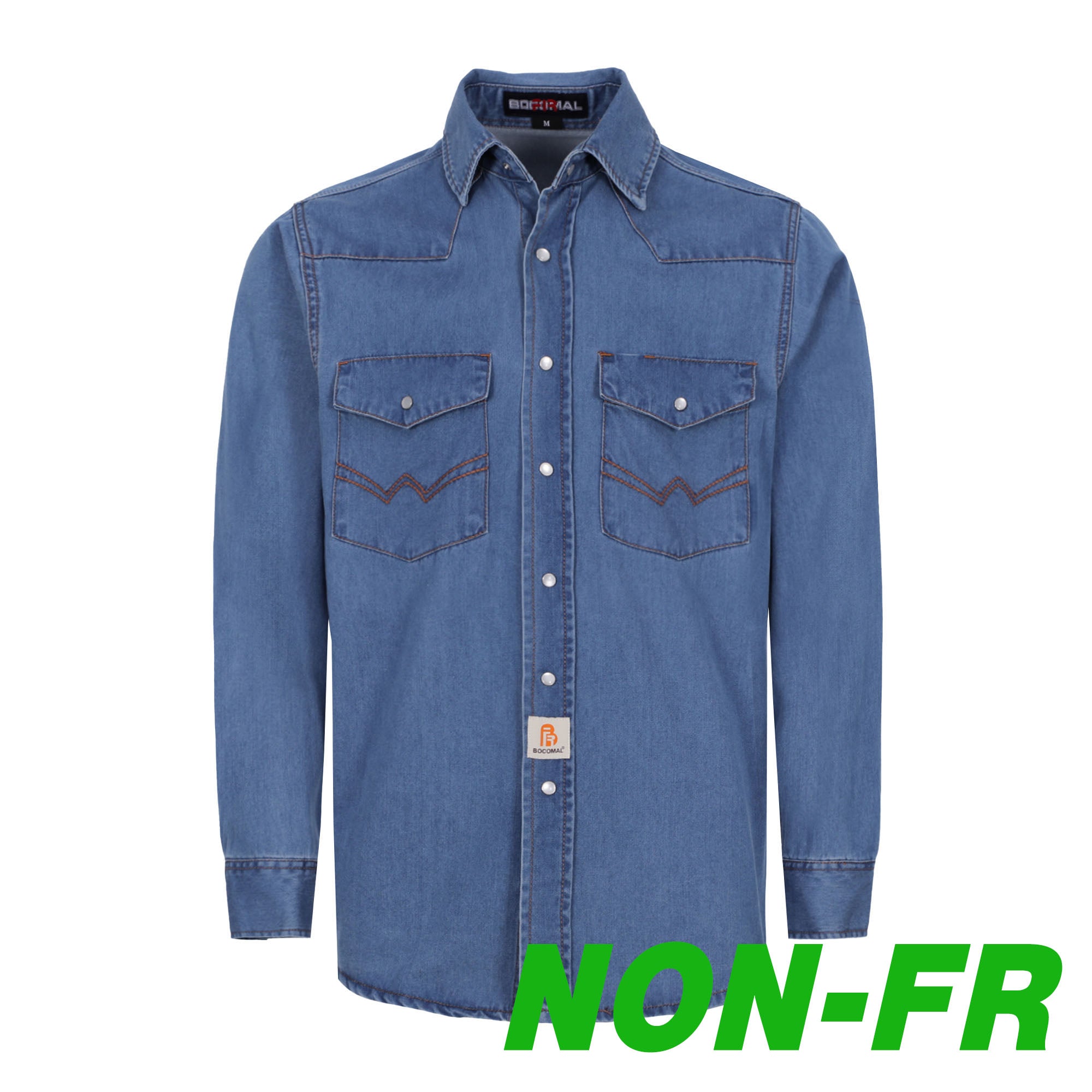 6.5OZ Work Shirts Vintage Washed Lightweight Soft Denim Pearl Snap Down-Relaxed Fit (Non FR)-0930