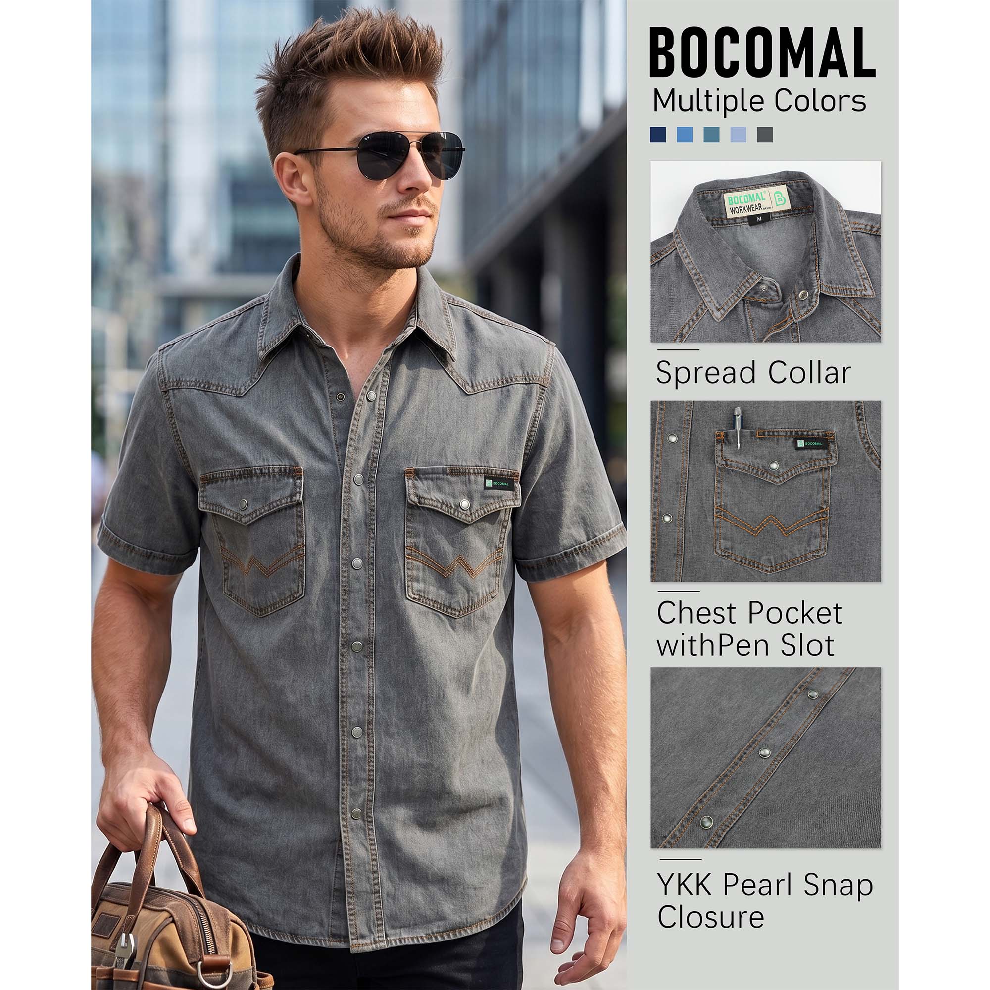 6.5OZ Short Sleeve Pearl Snap Denim Work Shirt (NON-FR) - SH052C