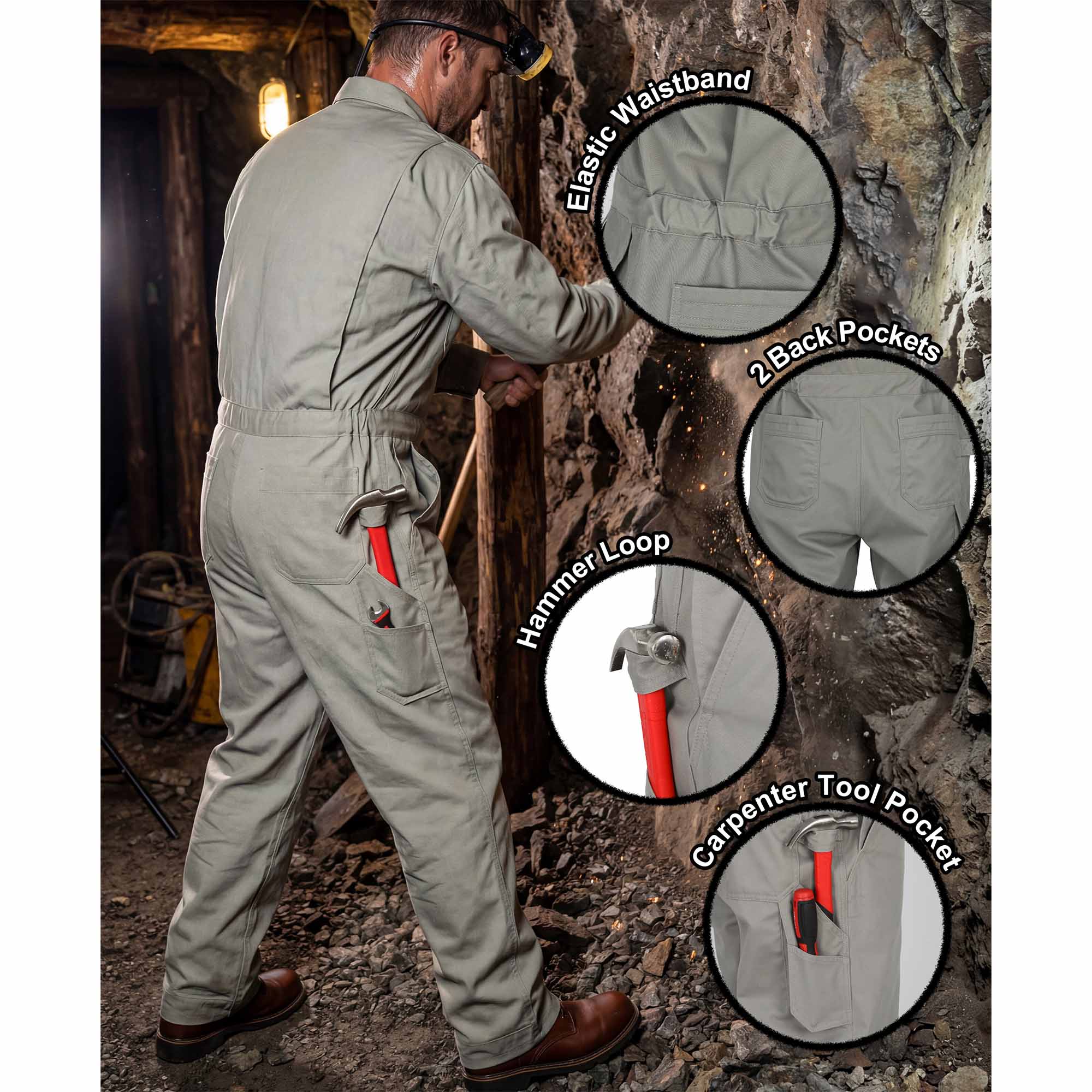 7.5oz Cotton Twill Flame Resistant Fire Retardant Work Coverall - 2401