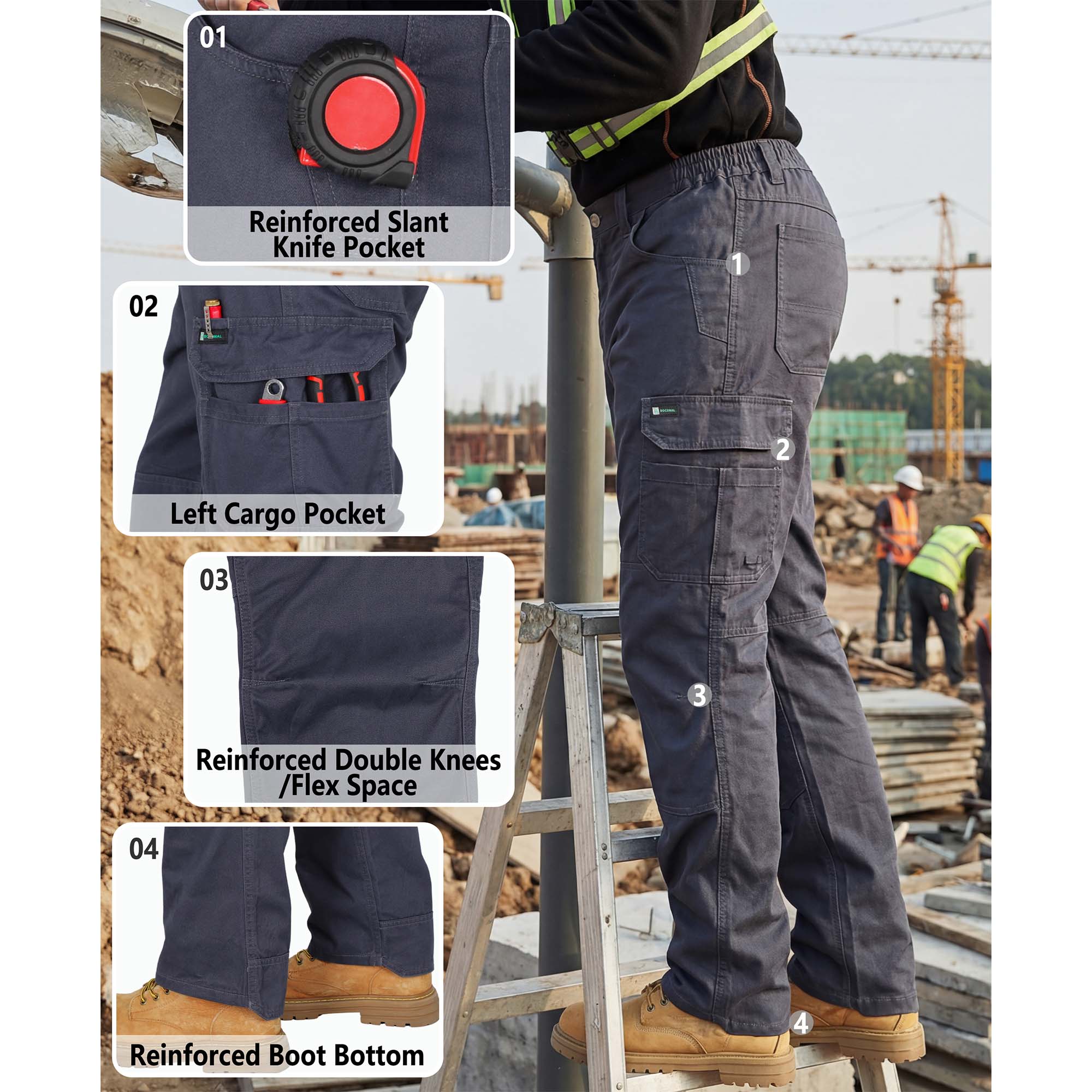 7oz Men's 12 Multi-Pockets 100% C Dura Comfort Water/Stain Resistant Work Cargo Pants - 031D