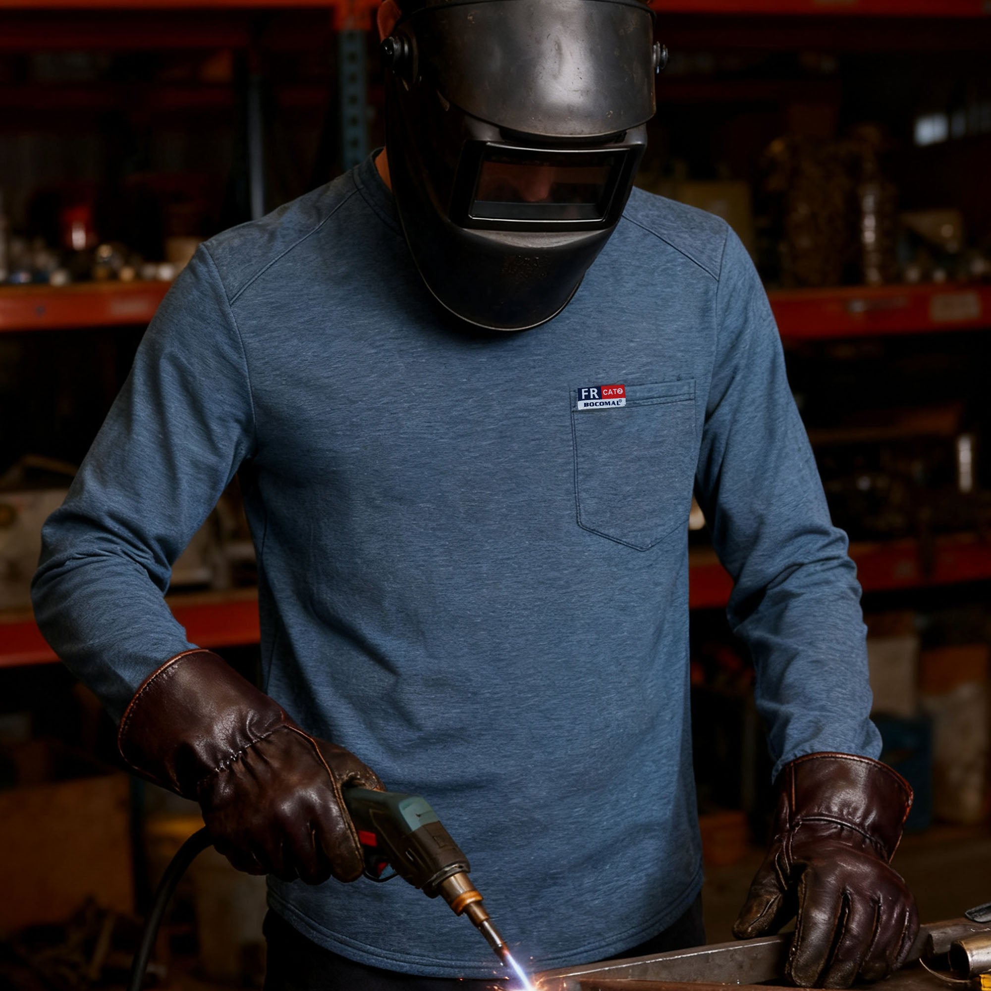 6OZ Crewneck Cotton Tencel Heather Blended Flame Resistant Work T-Shirt - A335