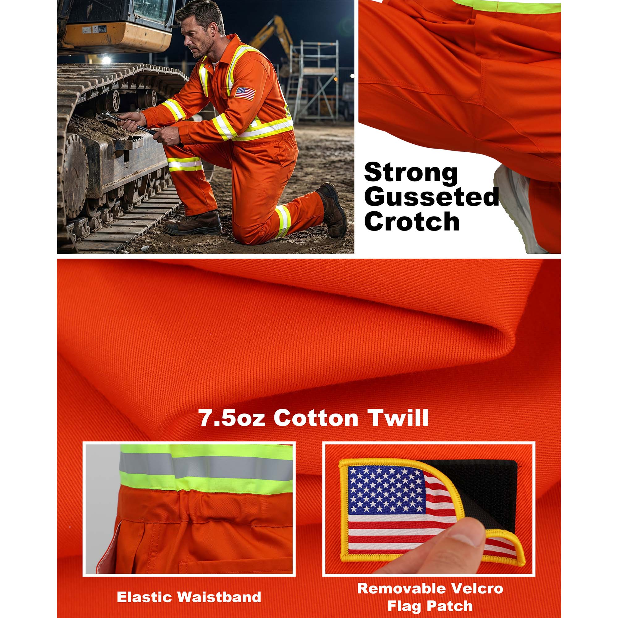 7.5OZ Cotton Twill FR Hi Vis Work Coverall - 2401HV