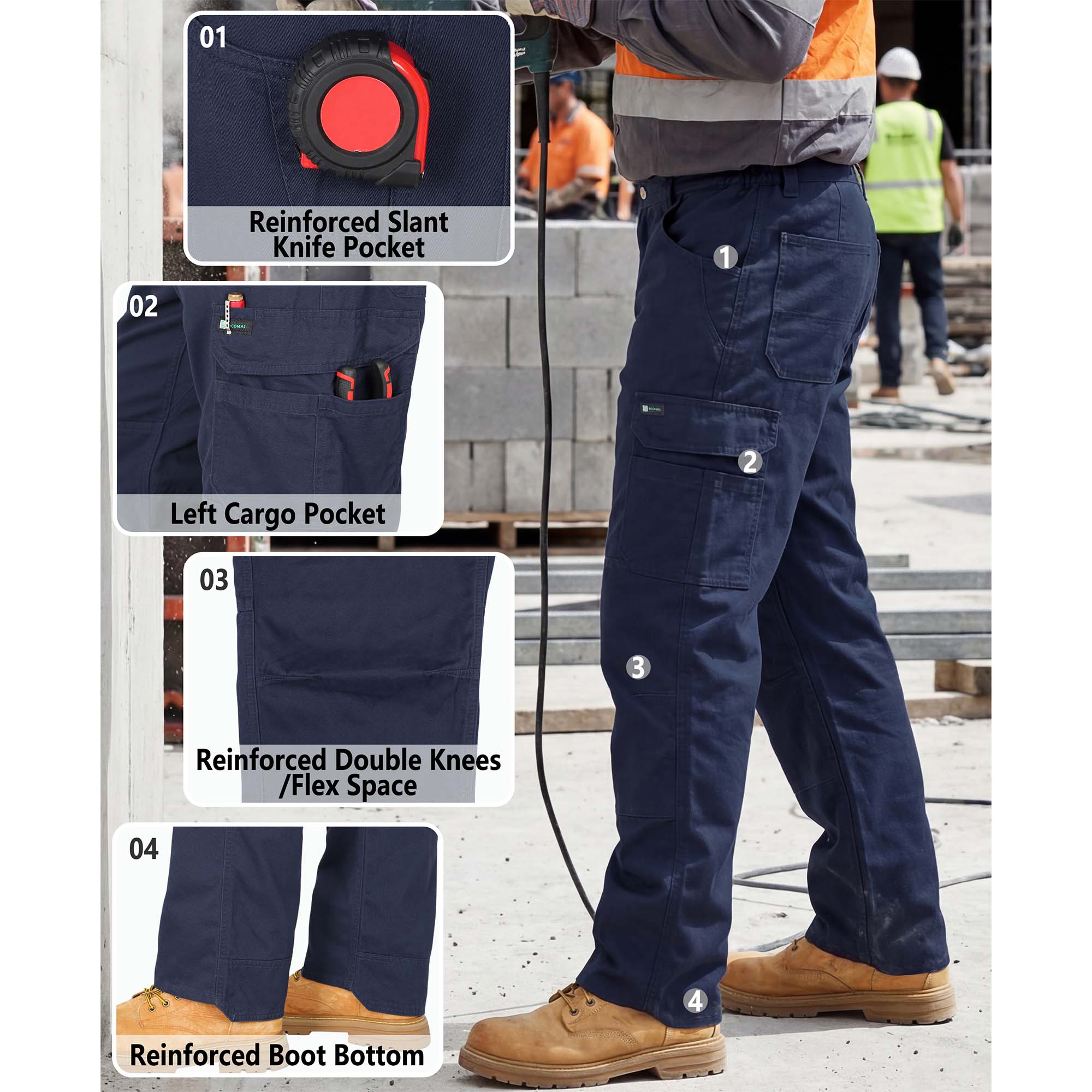 7oz Men's 12 Multi-Pockets 100% C Dura Comfort Water/Stain Resistant Work Cargo Pants - 031D