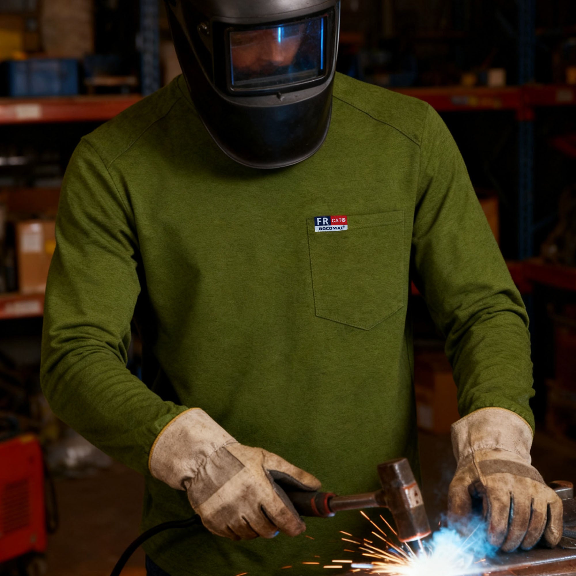 6OZ Crewneck Cotton Tencel Heather Blended Flame Resistant Work T-Shirt - A335