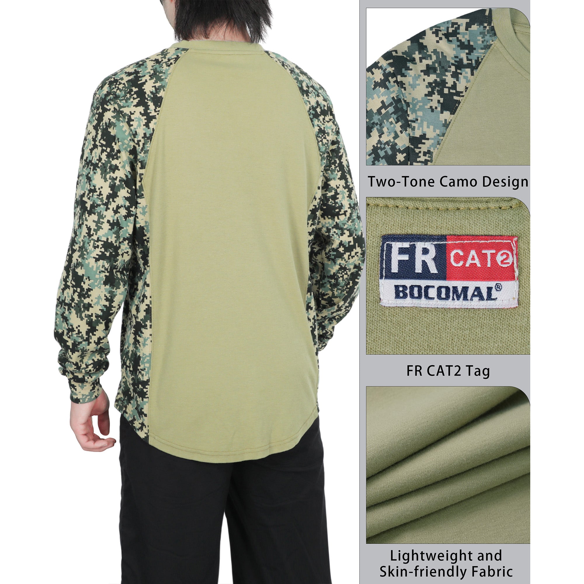 5.5oz Lightweight Crewneck Camo Two-Tone Melt Pocket FR Long Sleeve Welding T-Shirt-4408C