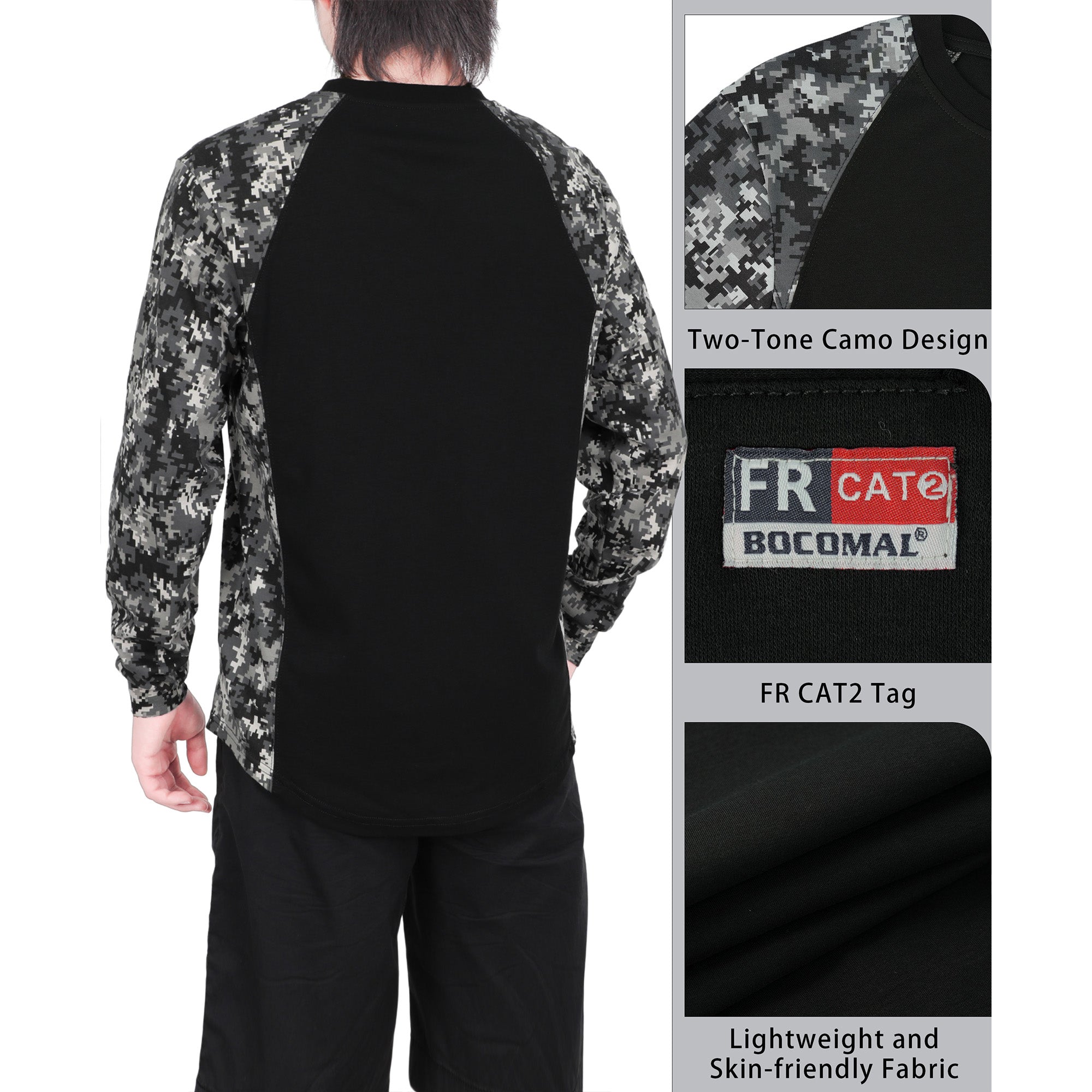 5.5oz Lightweight Crewneck Camo Two-Tone Melt Pocket FR Long Sleeve Welding T-Shirt-4408C